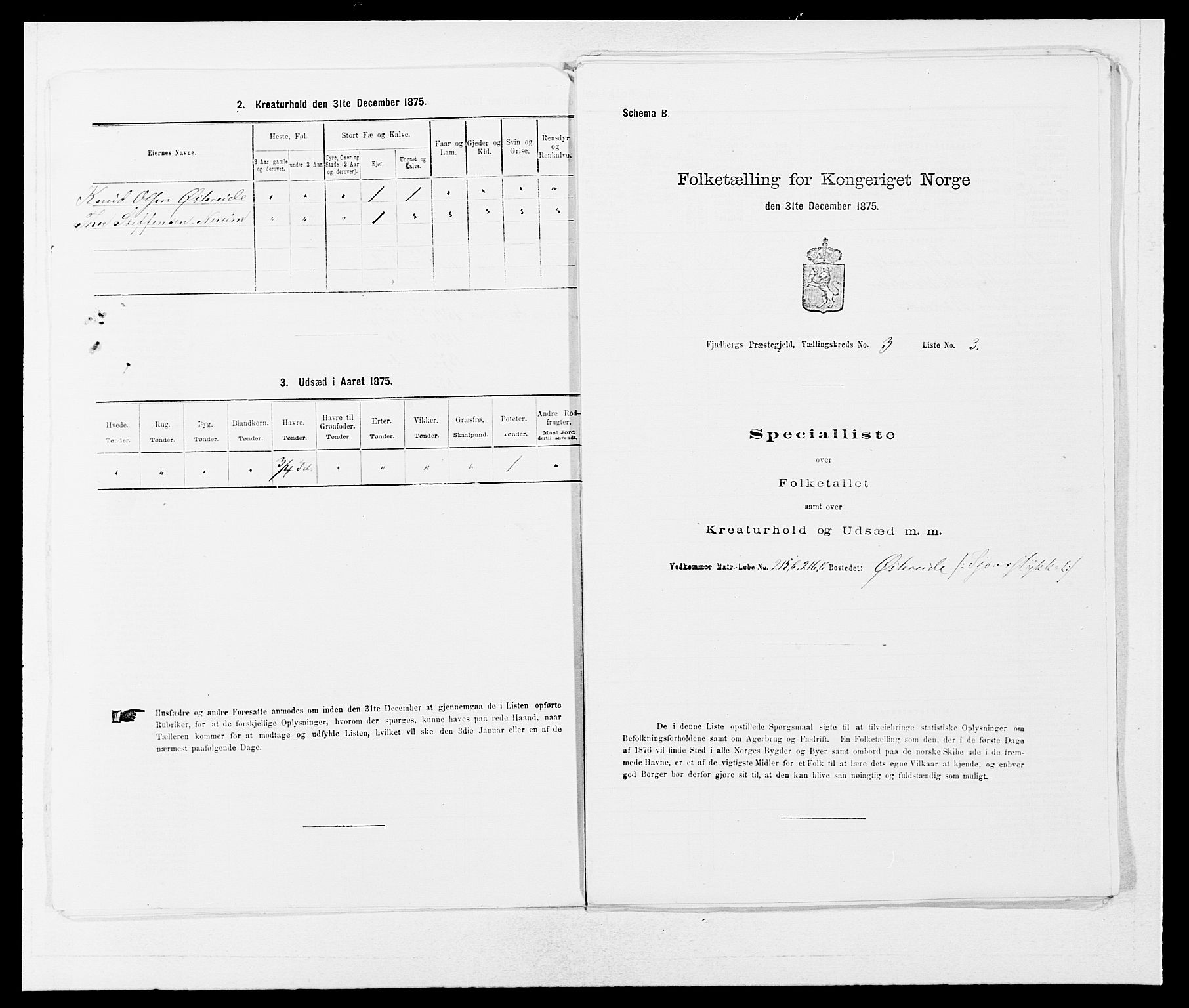 SAB, 1875 census for 1213P Fjelberg, 1875, p. 261