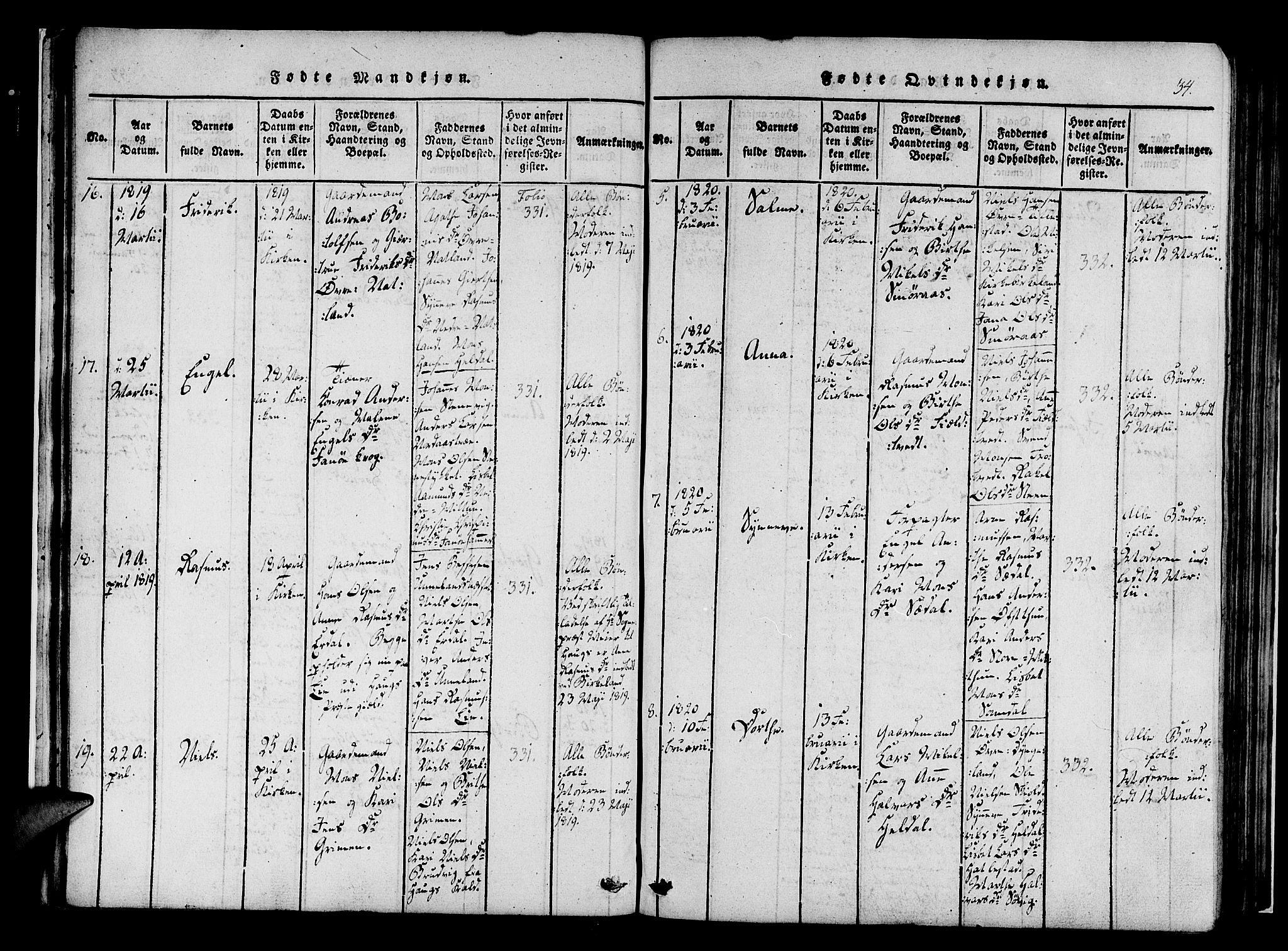 Fana Sokneprestembete, AV/SAB-A-75101/H/Haa/Haaa/L0007: Parish register (official) no. A 7, 1816-1828, p. 34