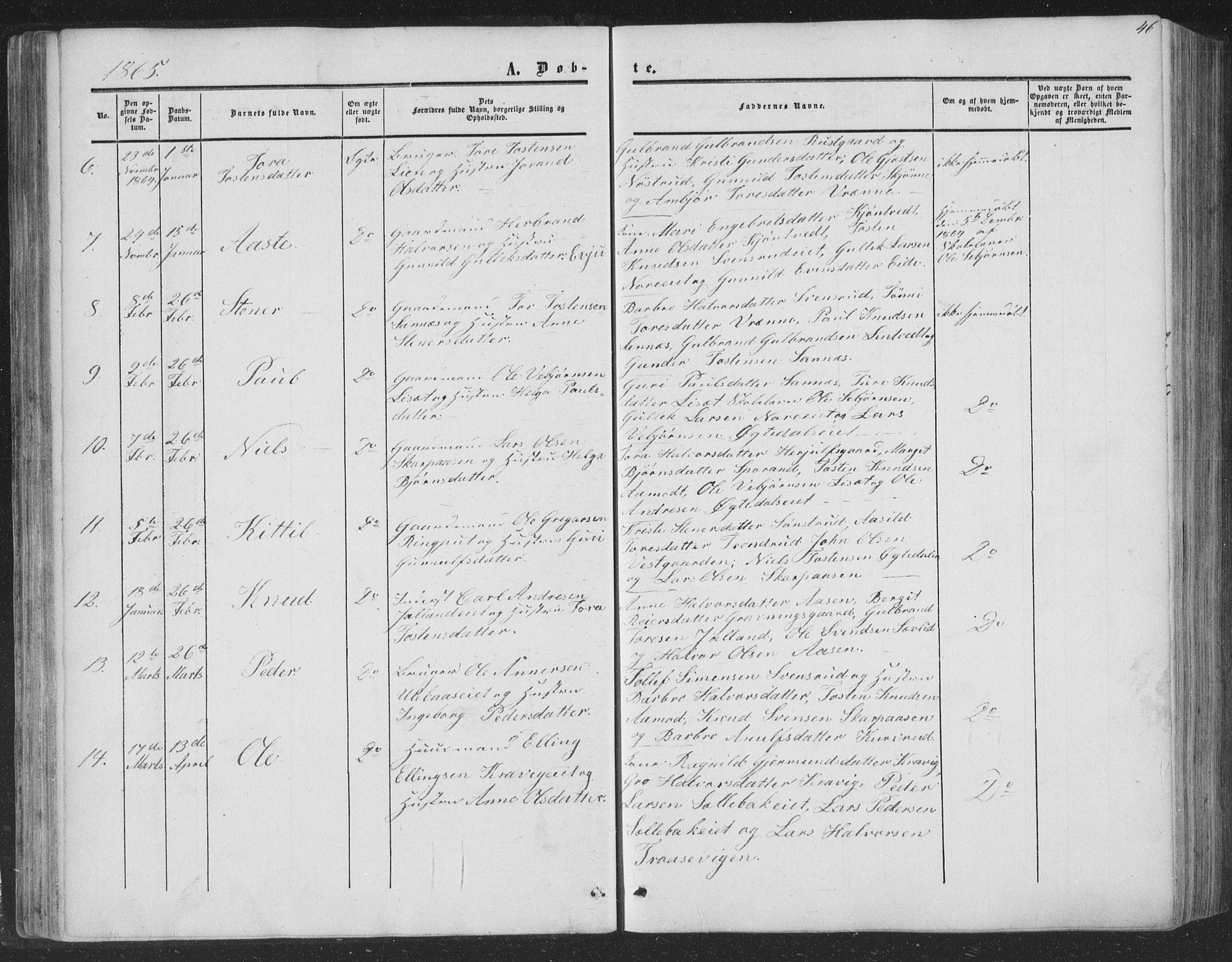 Nore kirkebøker, AV/SAKO-A-238/F/Fa/L0002: Parish register (official) no. I 2, 1856-1871, p. 46