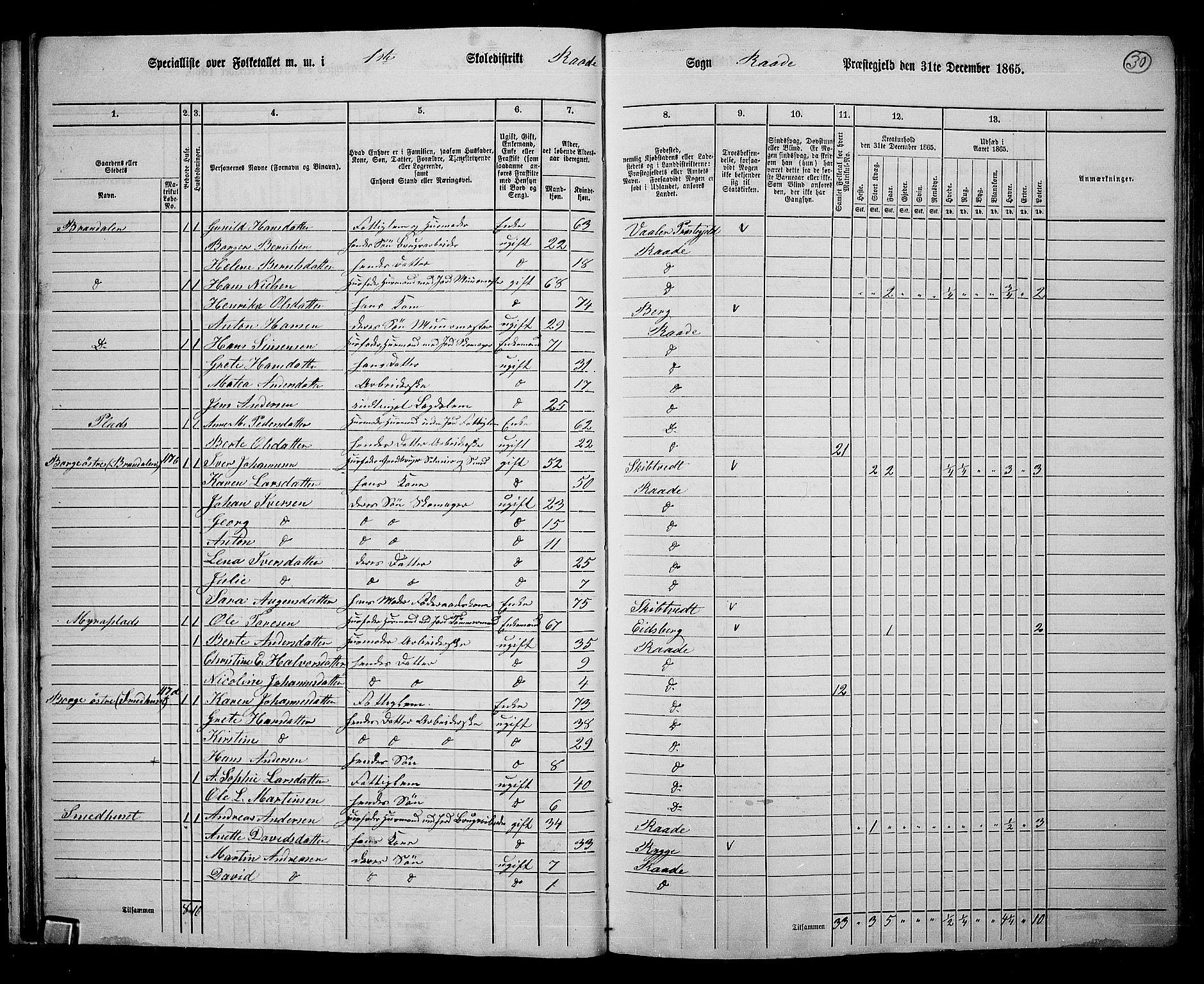 RA, 1865 census for Råde, 1865, p. 28