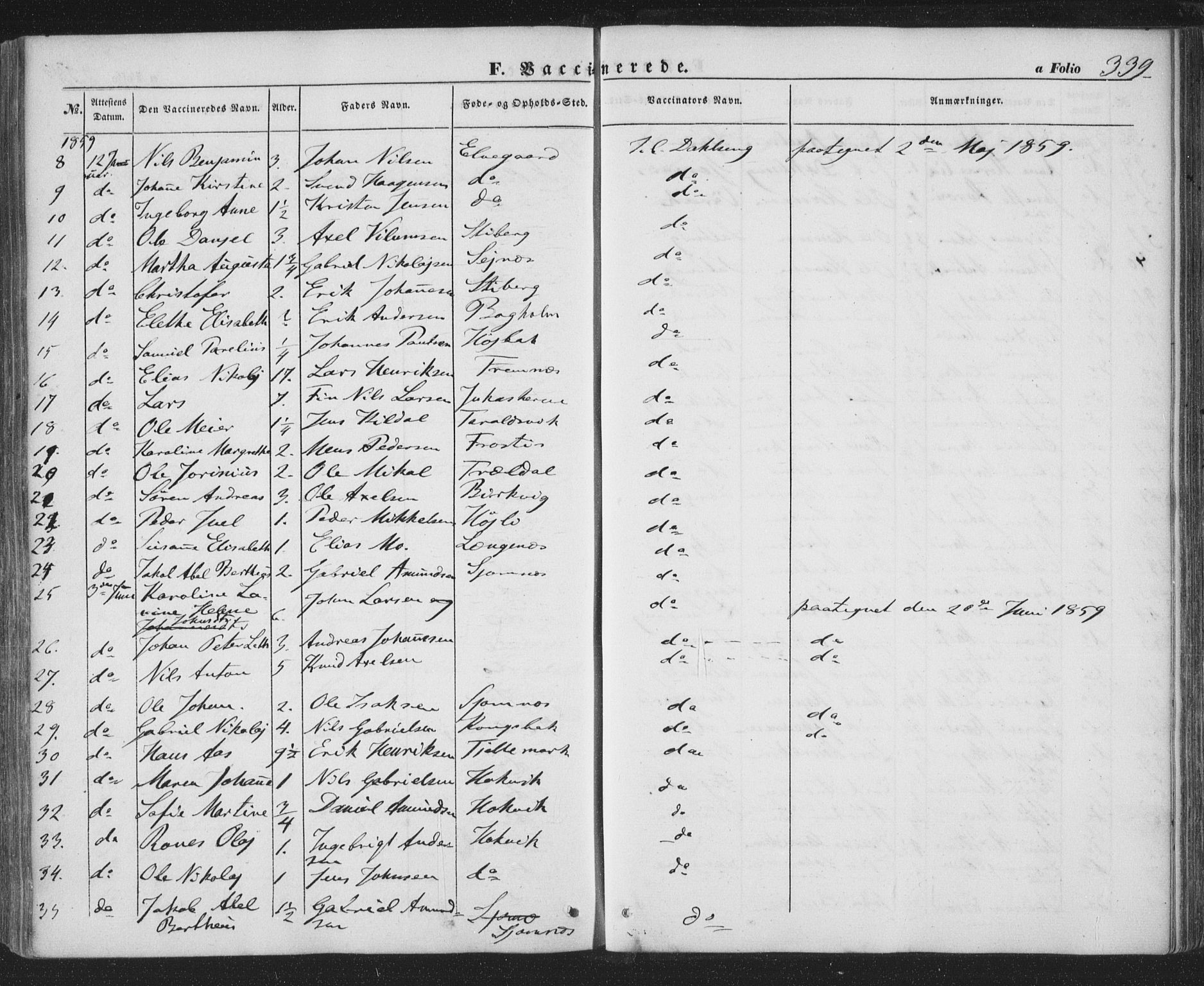 Ministerialprotokoller, klokkerbøker og fødselsregistre - Nordland, AV/SAT-A-1459/863/L0895: Parish register (official) no. 863A07, 1851-1860, p. 339