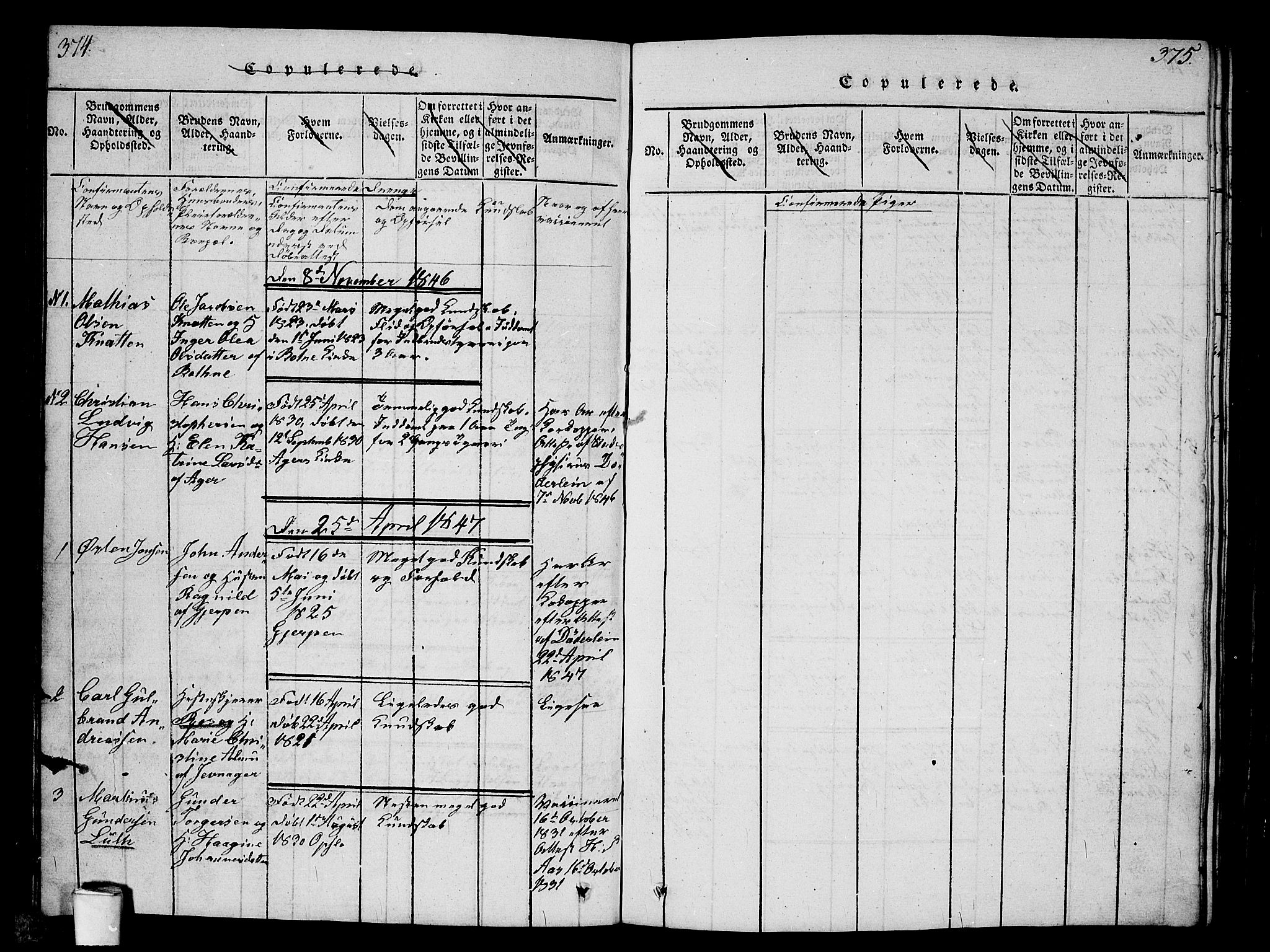 Kristiania tukthusprest Kirkebøker, AV/SAO-A-10881/G/Ga/L0001: Parish register (copy) no. 1, 1818-1857, p. 374-375