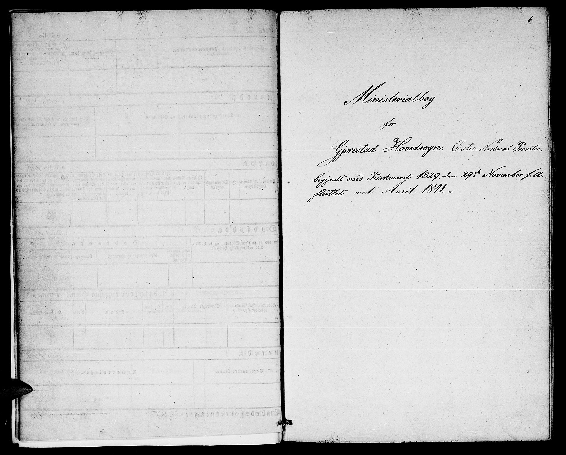 Gjerstad sokneprestkontor, AV/SAK-1111-0014/F/Fa/Faa/L0005: Parish register (official) no. A 5, 1829-1841, p. 1