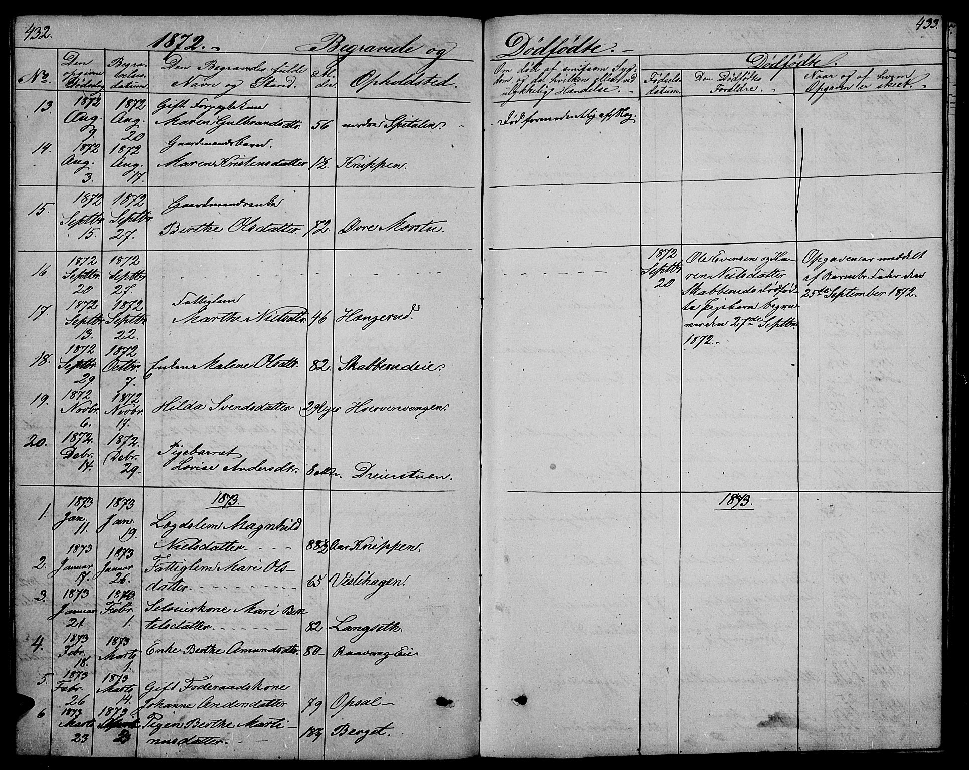 Stange prestekontor, SAH/PREST-002/L/L0005: Parish register (copy) no. 5, 1861-1881, p. 432-433