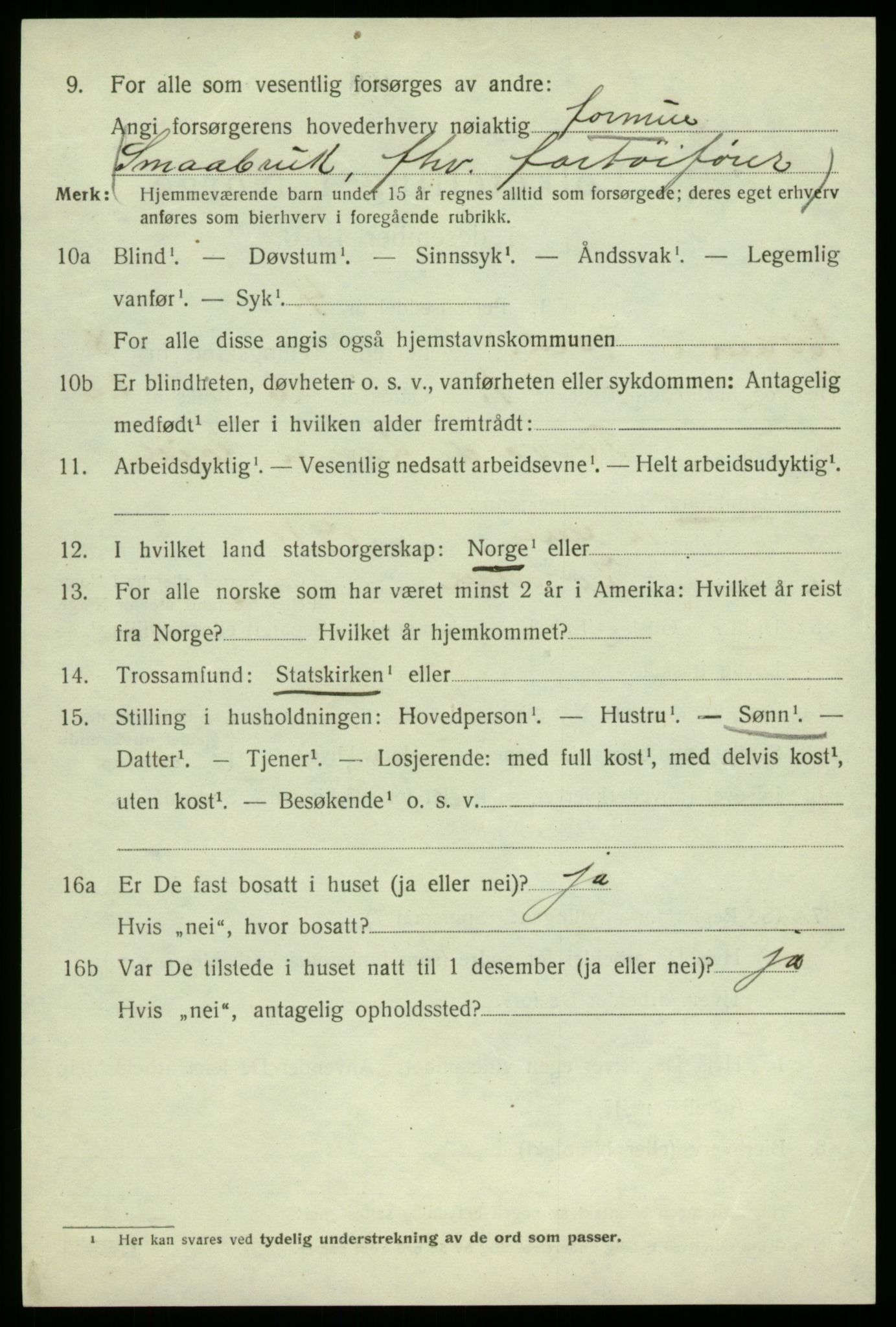 SAB, 1920 census for Kvam, 1920, p. 5170