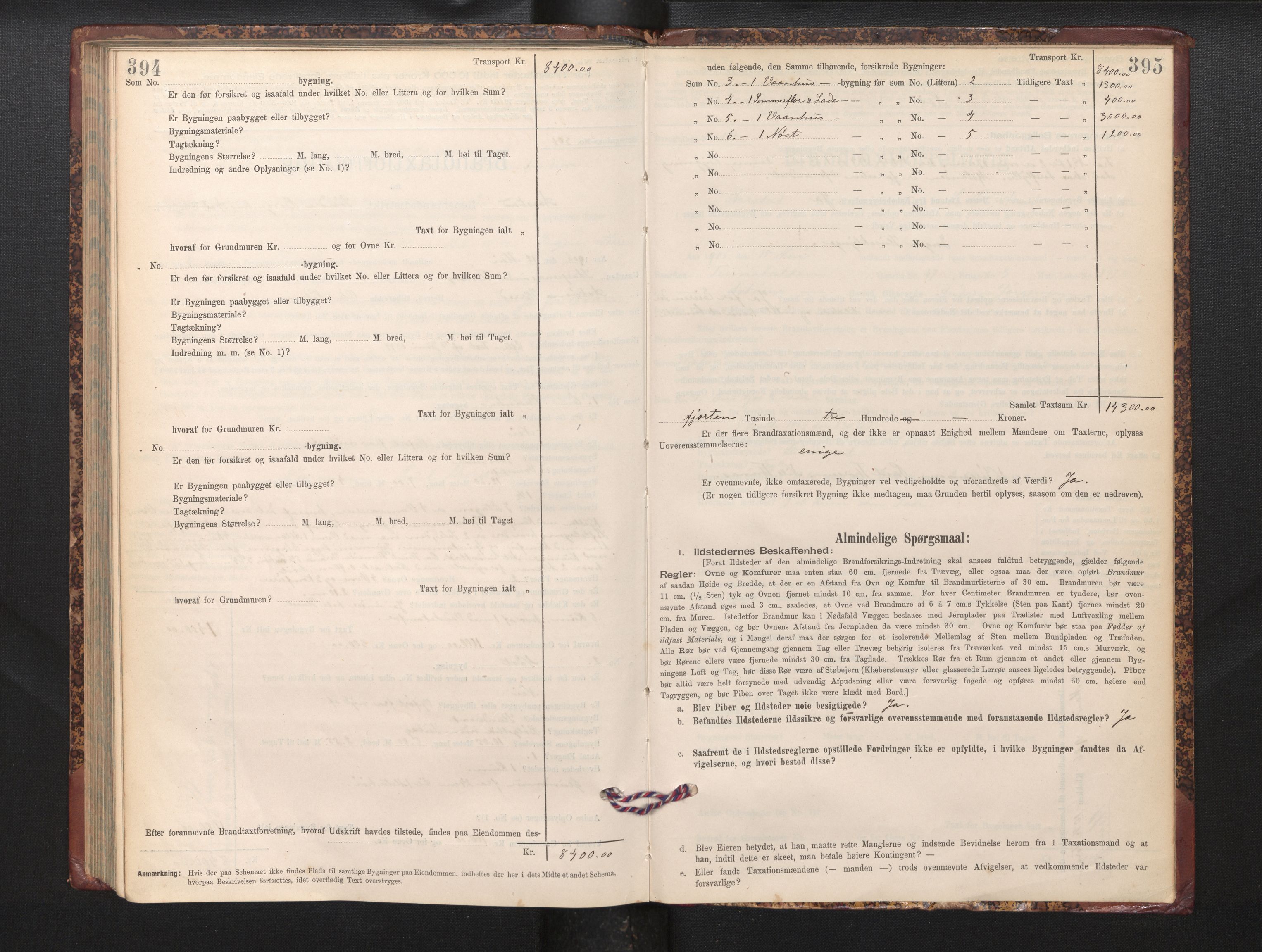 Lensmannen i Årstad, AV/SAB-A-36201/0012/L0012: Branntakstprotokoll,skjematakst, 1898-1906, p. 394-395