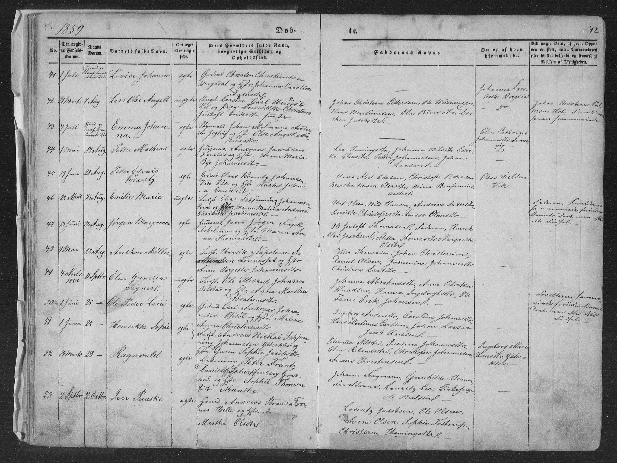 Ministerialprotokoller, klokkerbøker og fødselsregistre - Nordland, AV/SAT-A-1459/881/L1165: Parish register (copy) no. 881C02, 1854-1876, p. 42