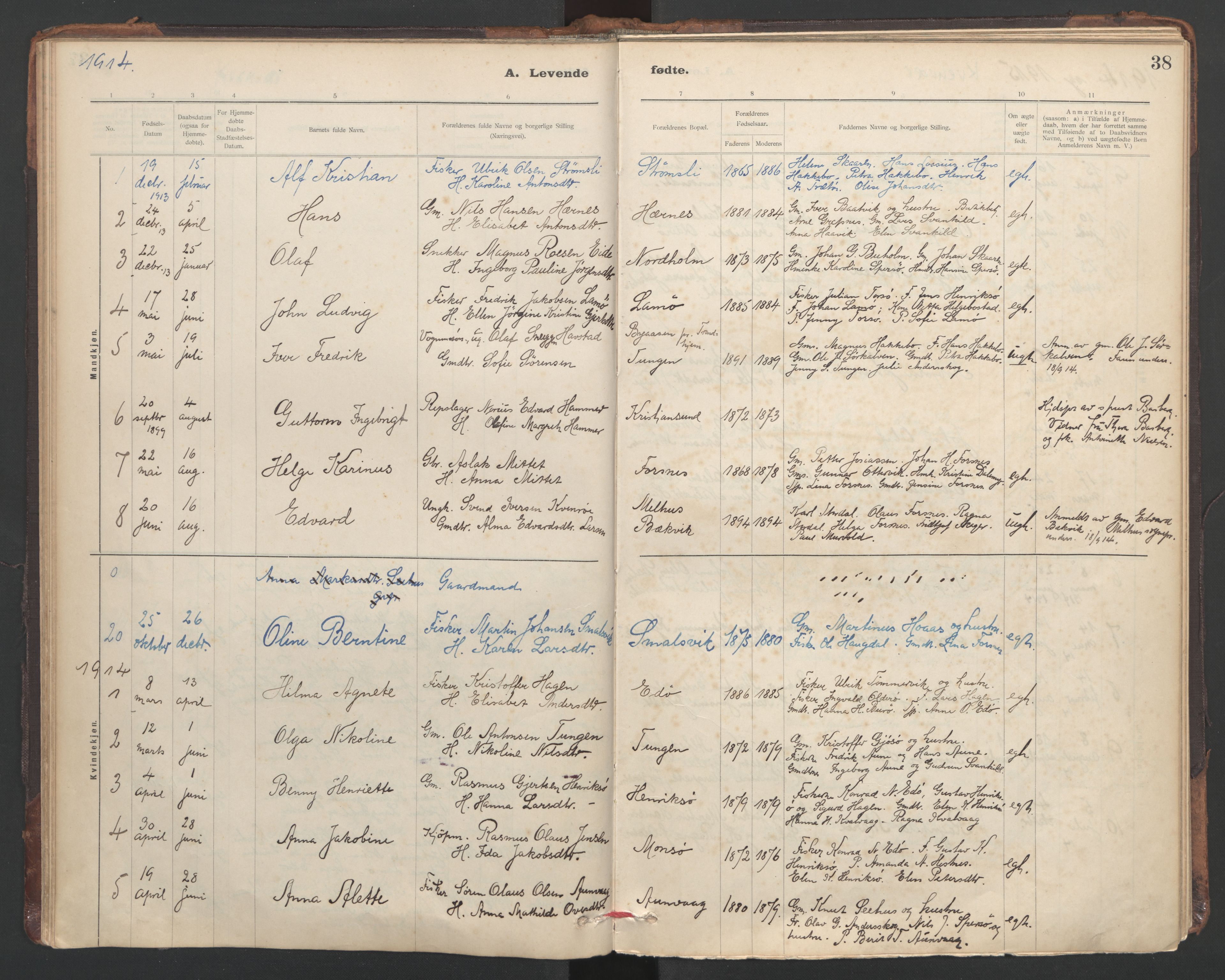 Ministerialprotokoller, klokkerbøker og fødselsregistre - Sør-Trøndelag, SAT/A-1456/635/L0552: Parish register (official) no. 635A02, 1899-1919, p. 38