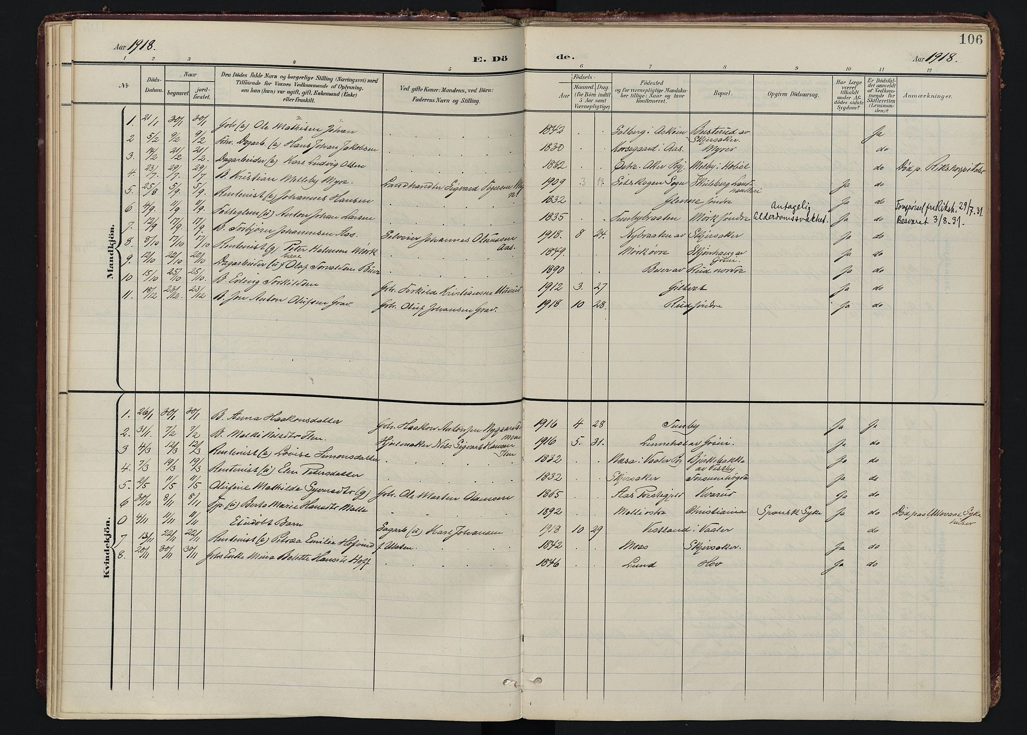 Spydeberg prestekontor Kirkebøker, AV/SAO-A-10924/F/Fa/L0009: Parish register (official) no. I 9, 1900-1926, p. 106