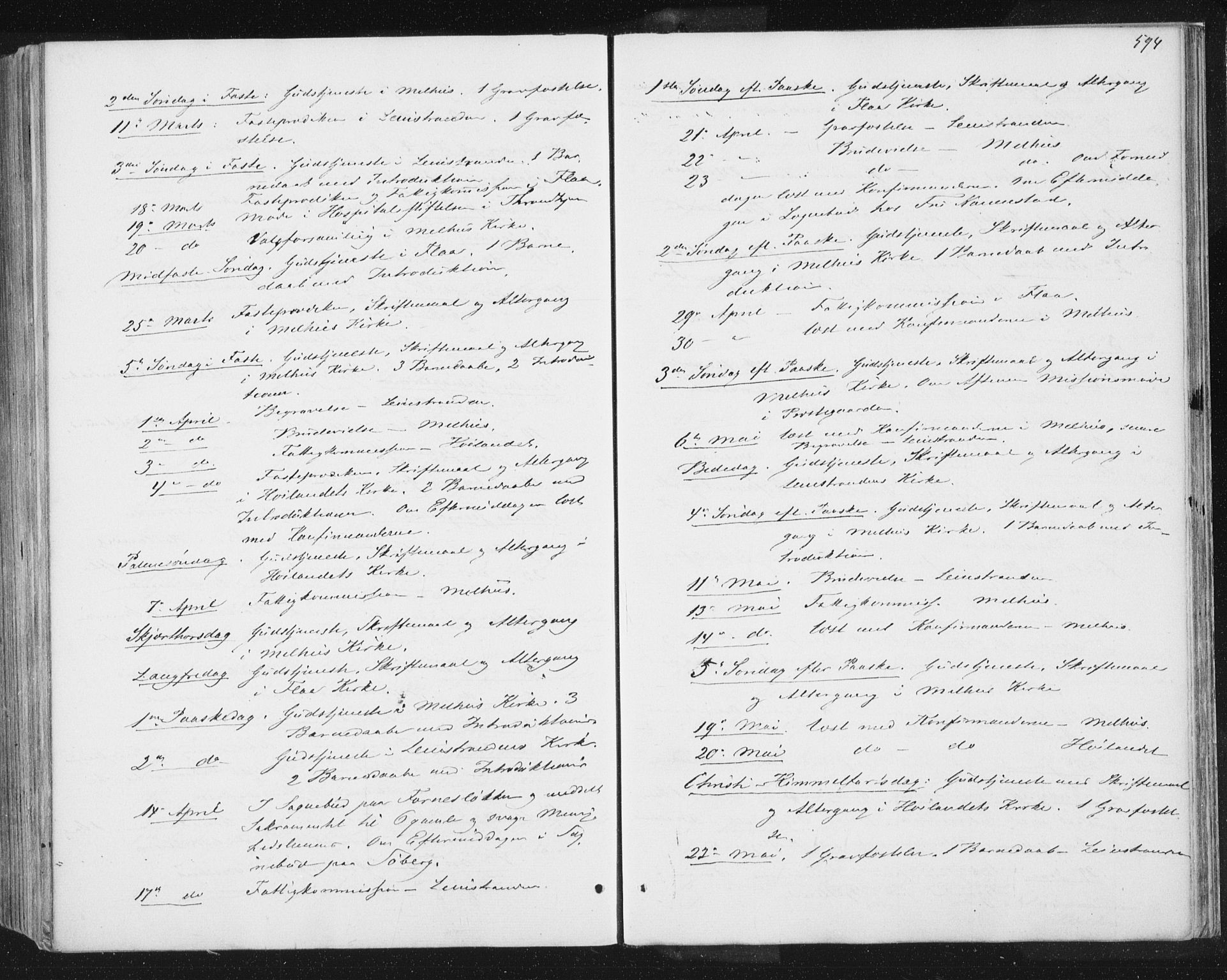 Ministerialprotokoller, klokkerbøker og fødselsregistre - Sør-Trøndelag, SAT/A-1456/691/L1077: Parish register (official) no. 691A09, 1862-1873, p. 594
