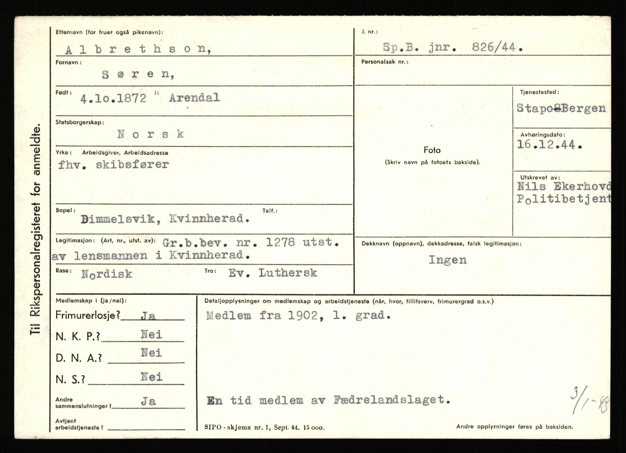 Statspolitiet - Hovedkontoret / Osloavdelingen, AV/RA-S-1329/C/Ca/L0001: Aabakken - Armann, 1943-1945, p. 1345