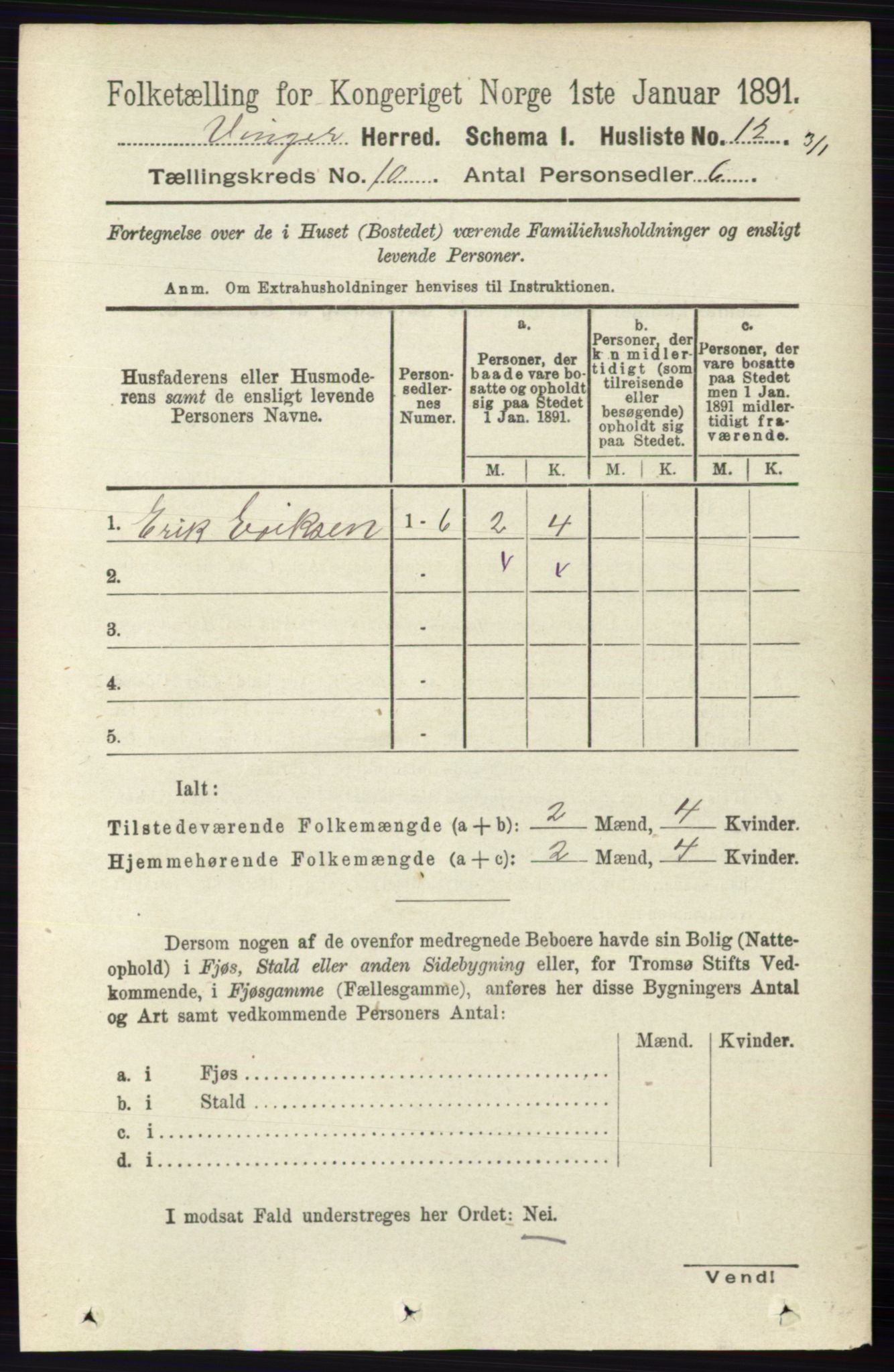 RA, 1891 census for 0421 Vinger, 1891, p. 4821