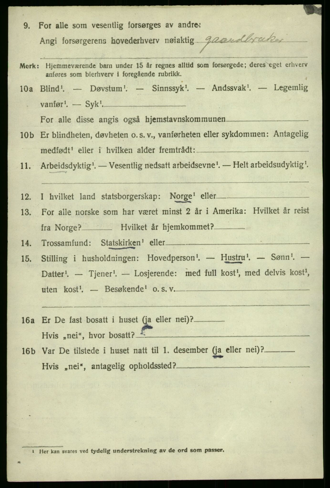 SAB, 1920 census for Hamre, 1920, p. 1182