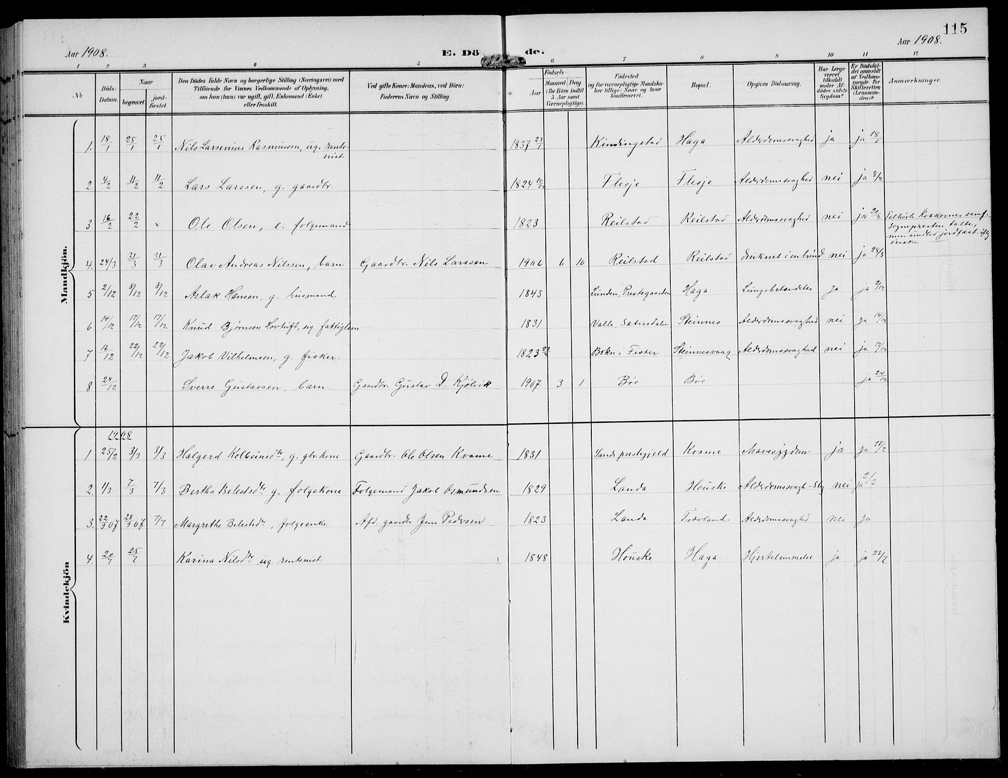 Finnøy sokneprestkontor, AV/SAST-A-101825/H/Ha/Hab/L0006: Parish register (copy) no. B 6, 1900-1934, p. 115