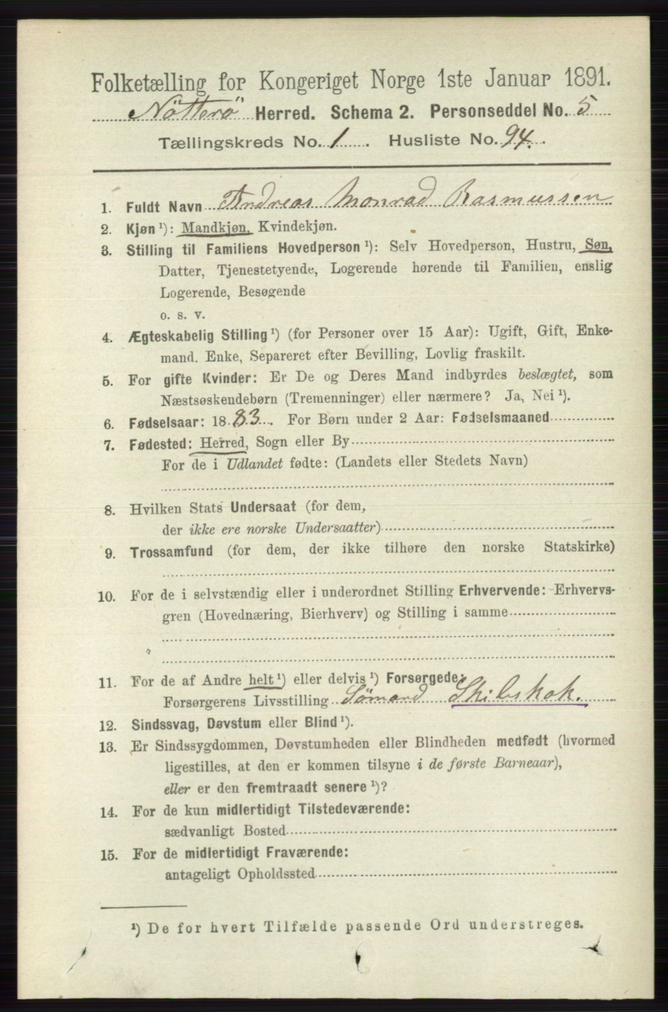 RA, 1891 census for 0722 Nøtterøy, 1891, p. 732