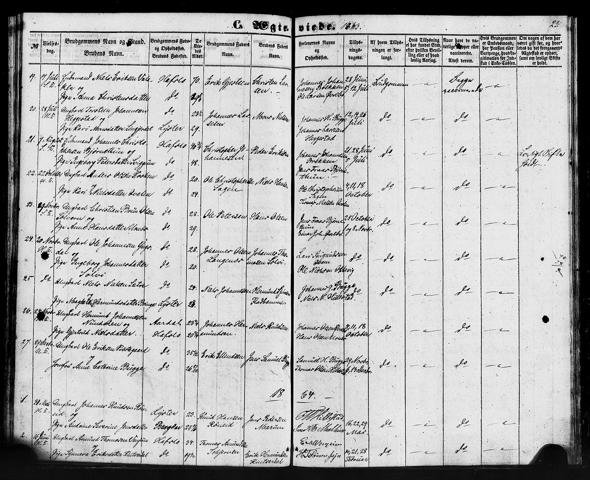 Hafslo sokneprestembete, AV/SAB-A-80301/H/Haa/Haaa/L0013: Parish register (official) no. A 13, 1854-1879, p. 23