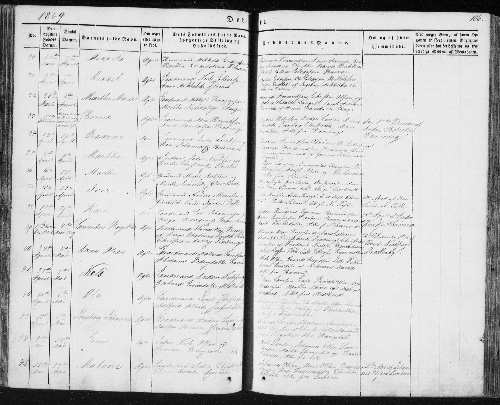 Sund sokneprestembete, AV/SAB-A-99930: Parish register (official) no. A 13, 1835-1849, p. 106