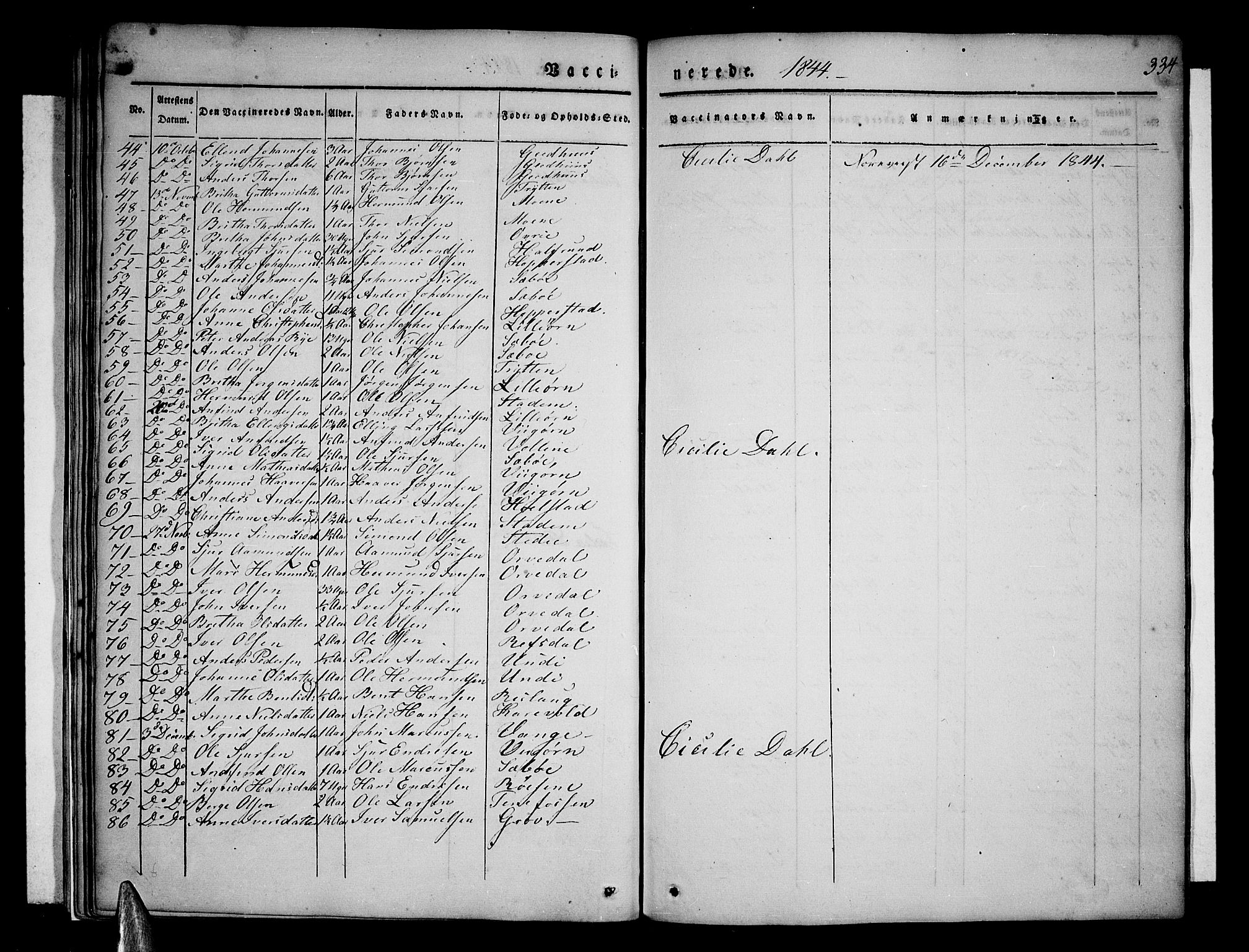 Vik sokneprestembete, AV/SAB-A-81501/H/Haa/Haaa/L0007: Parish register (official) no. A 7, 1831-1845, p. 334