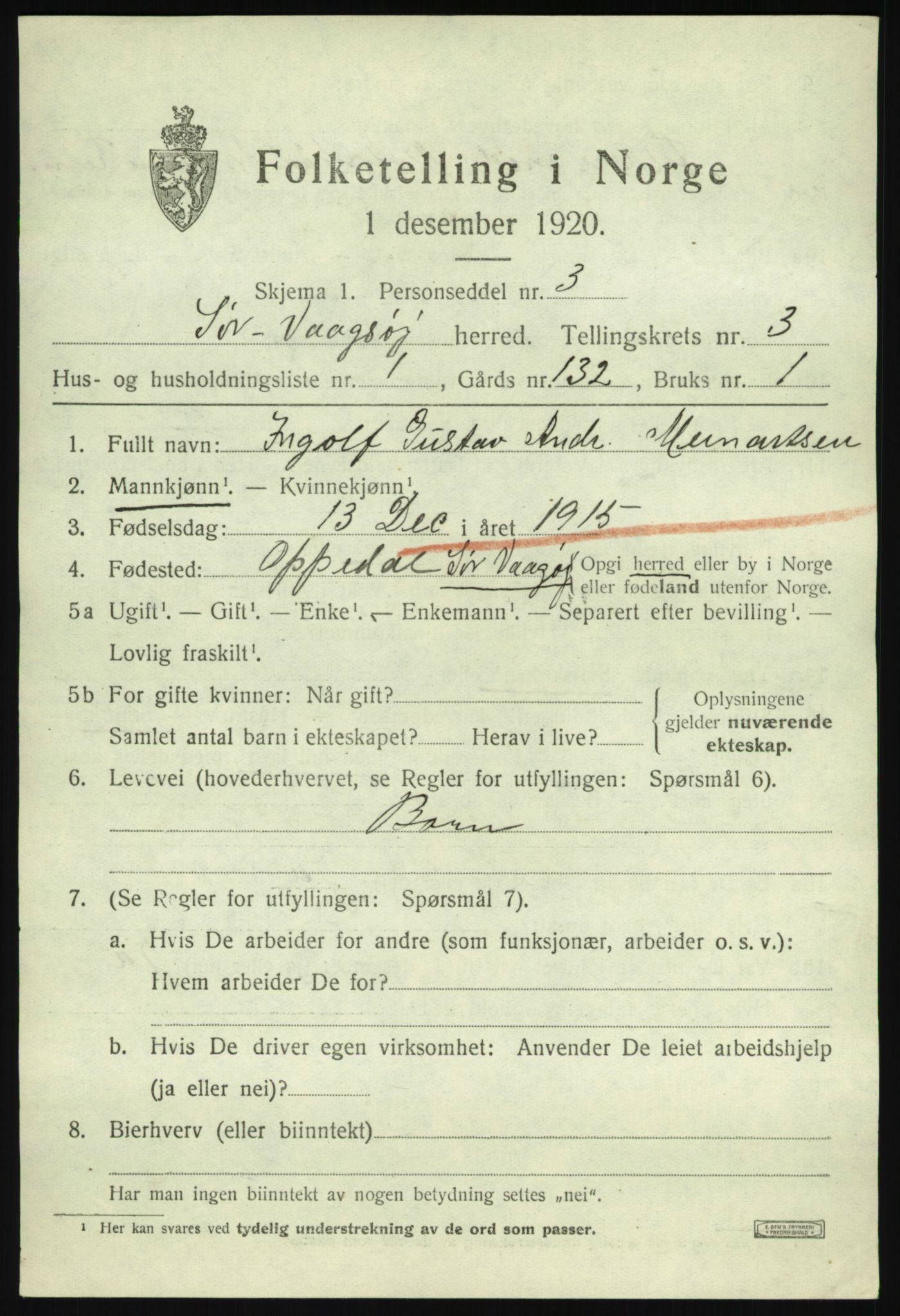 SAB, 1920 census for Sør-Vågsøy, 1920, p. 1506