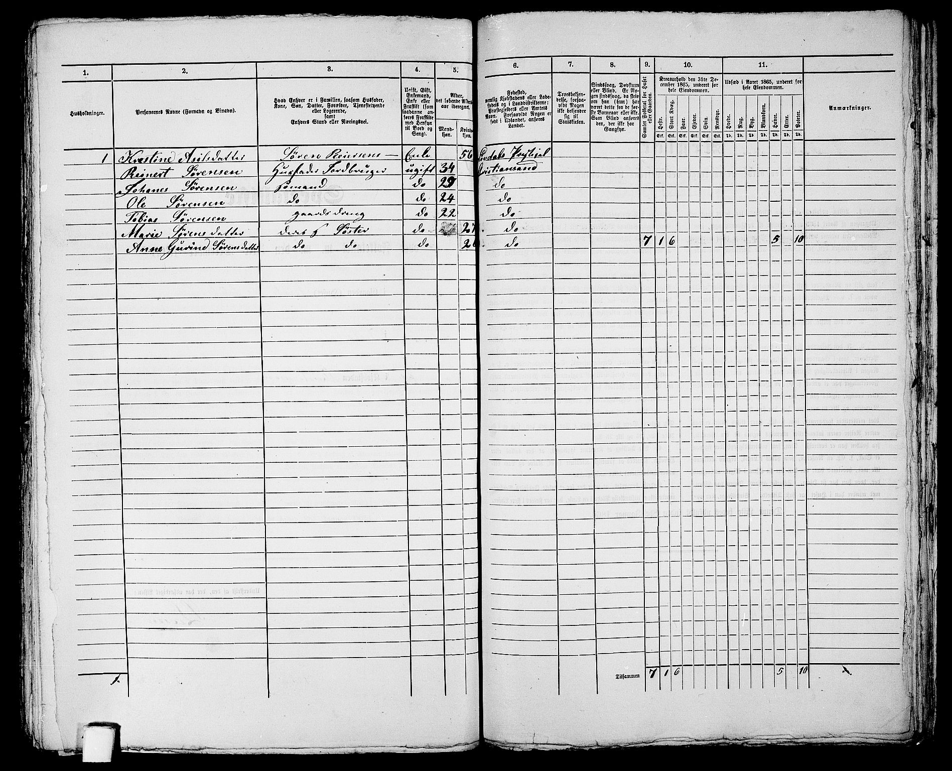 RA, 1865 census for Kristiansand, 1865, p. 2045