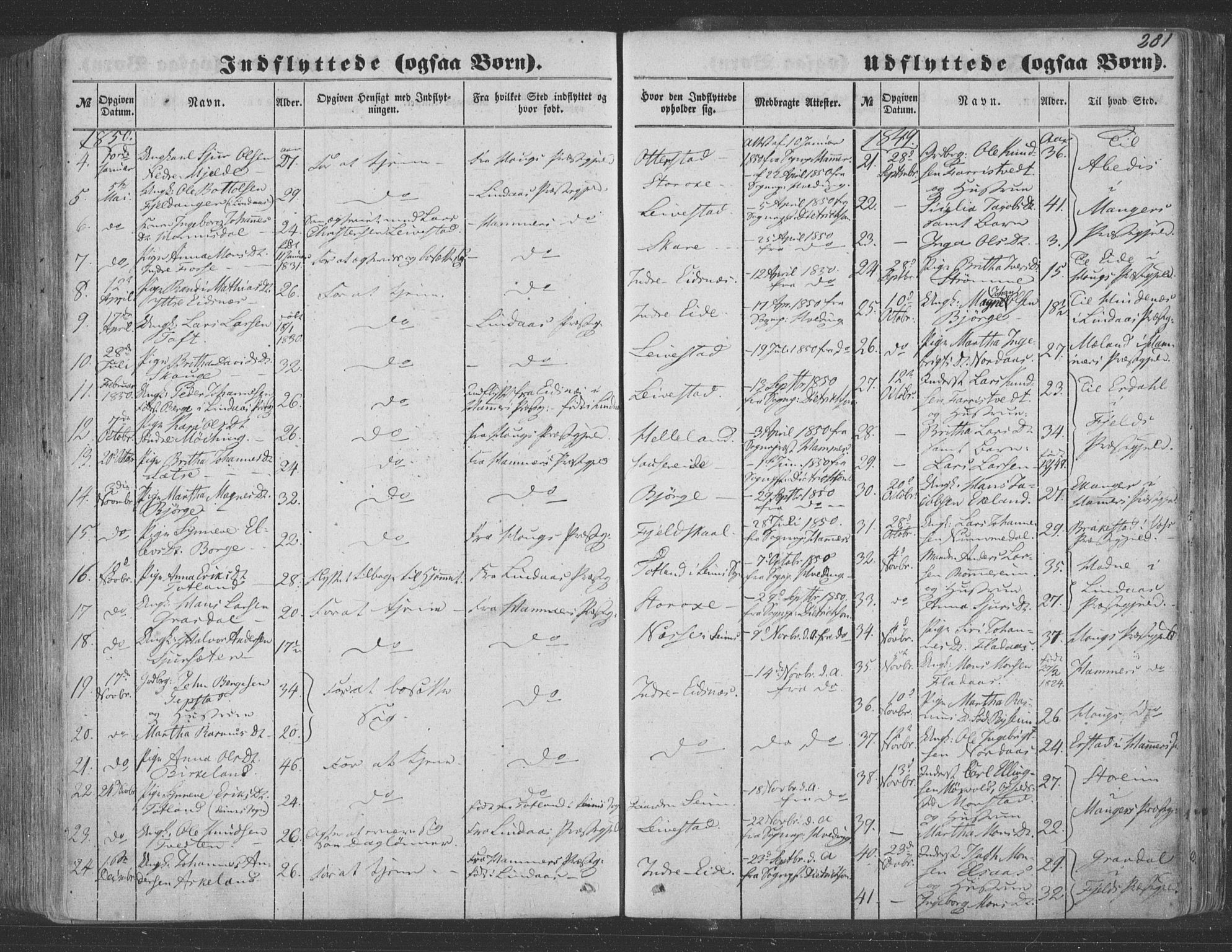 Hosanger sokneprestembete, SAB/A-75801/H/Haa: Parish register (official) no. A 8, 1849-1863, p. 281