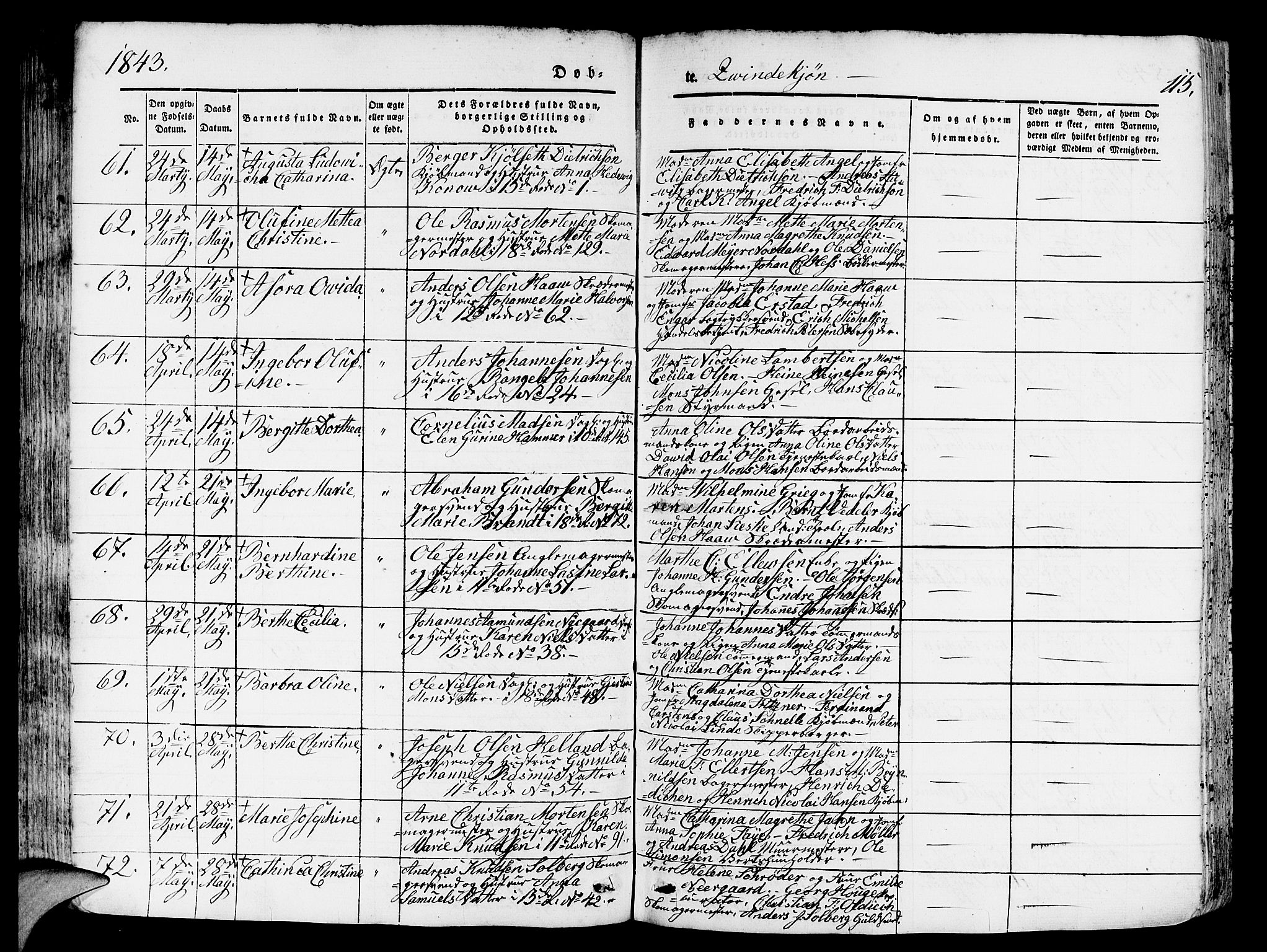 Domkirken sokneprestembete, AV/SAB-A-74801/H/Hab/L0009: Parish register (copy) no. B 2, 1842-1849, p. 115