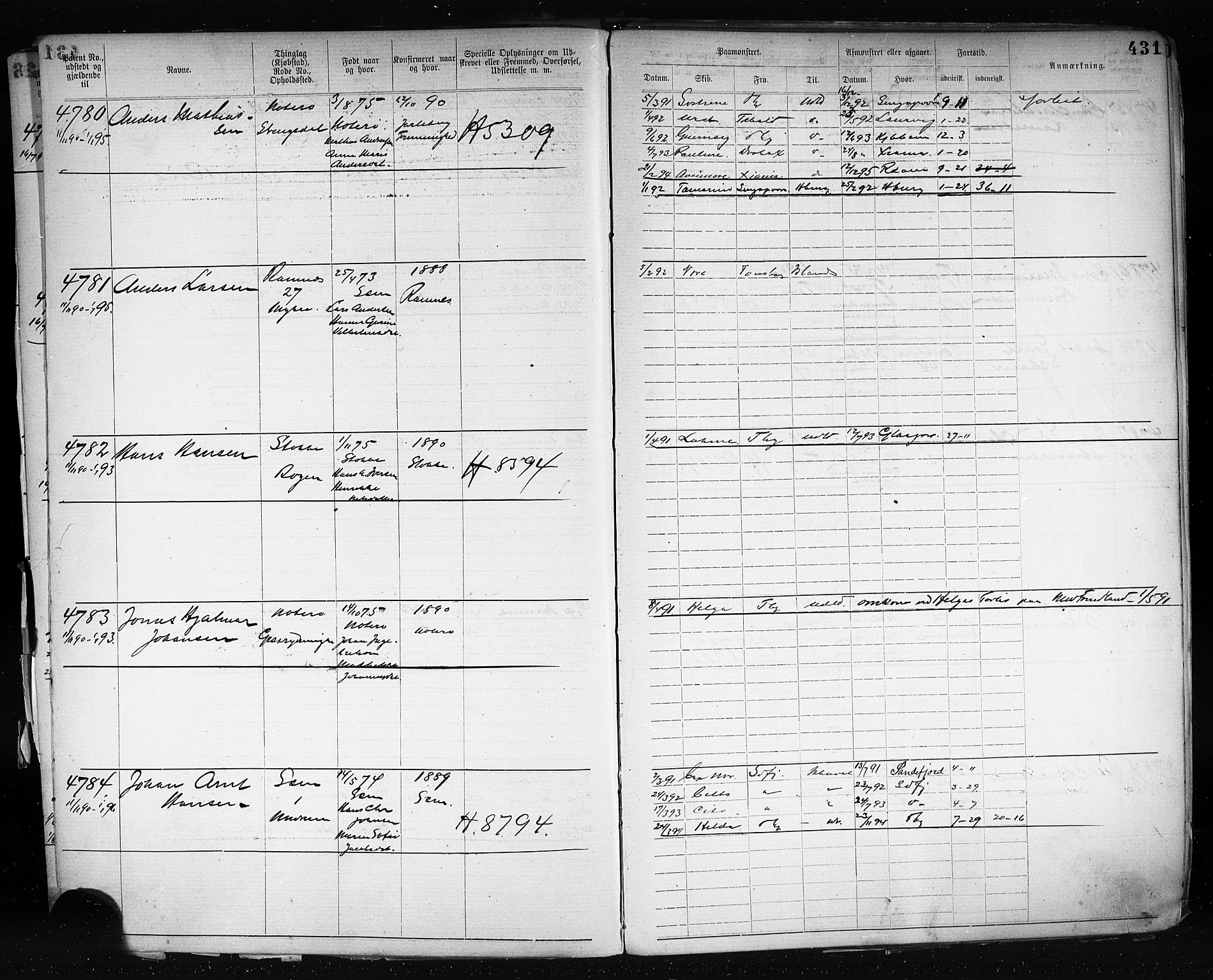 Tønsberg innrulleringskontor, AV/SAKO-A-786/F/Fb/L0003: Annotasjonsrulle Patent nr. 2646-5149, 1881-1892, p. 441