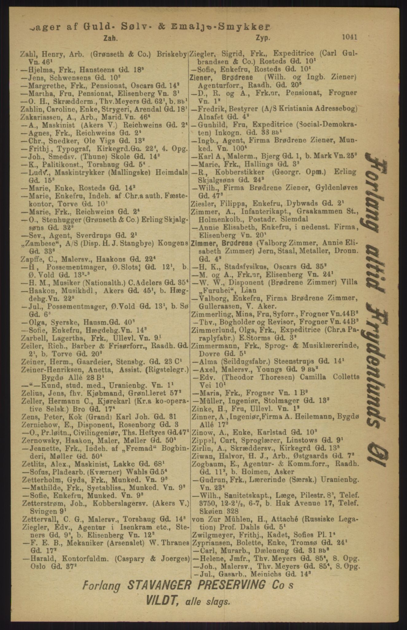 Kristiania/Oslo adressebok, PUBL/-, 1911, p. 1041