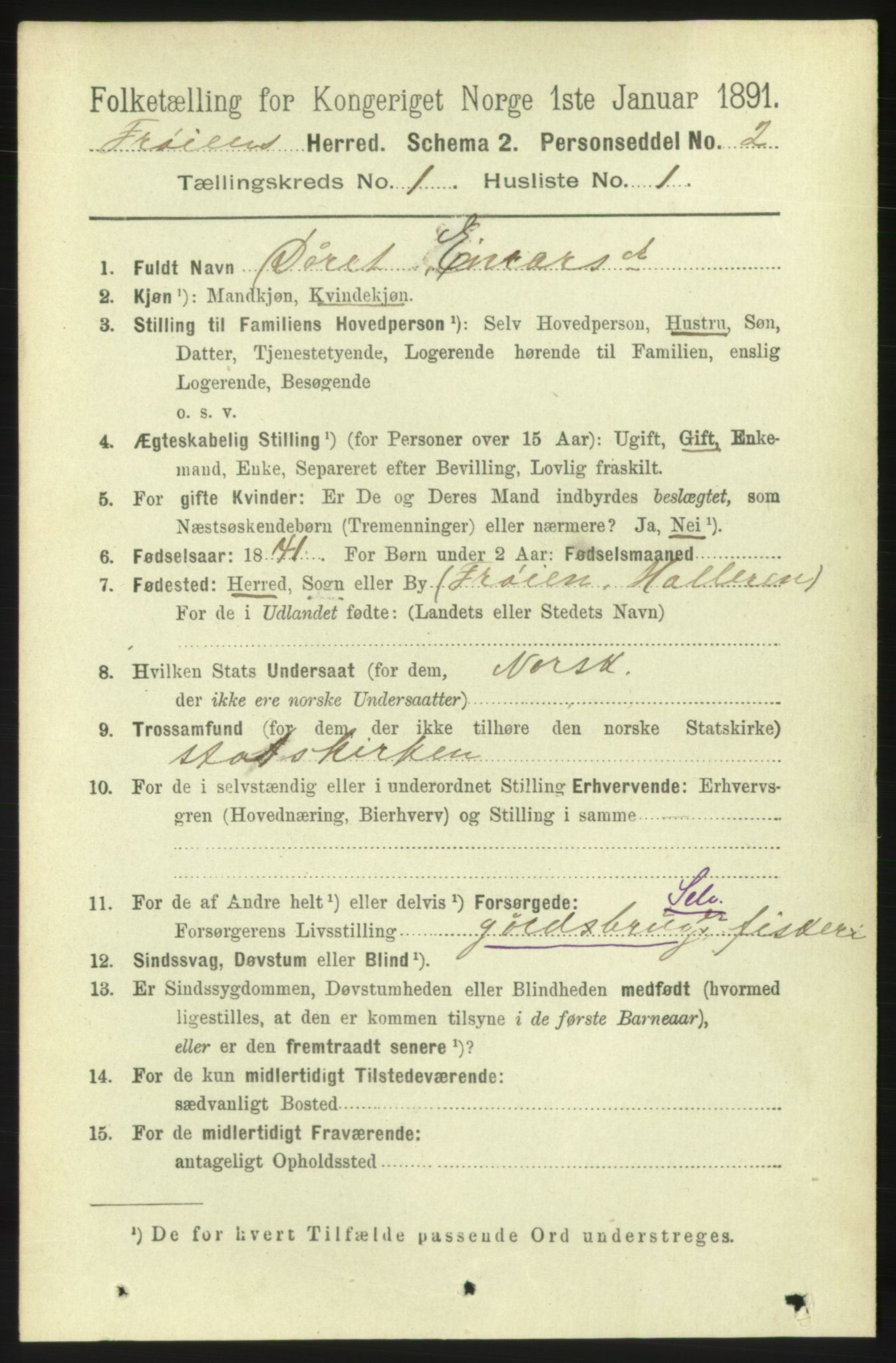 RA, 1891 census for 1619 Frøya, 1891, p. 143