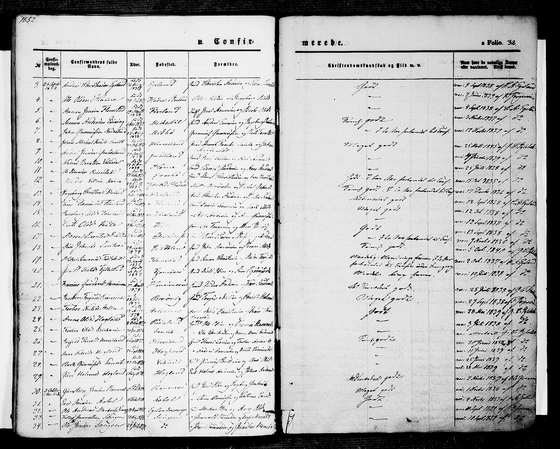 Vennesla sokneprestkontor, AV/SAK-1111-0045/Fa/Fac/L0005: Parish register (official) no. A 5, 1844-1855, p. 32