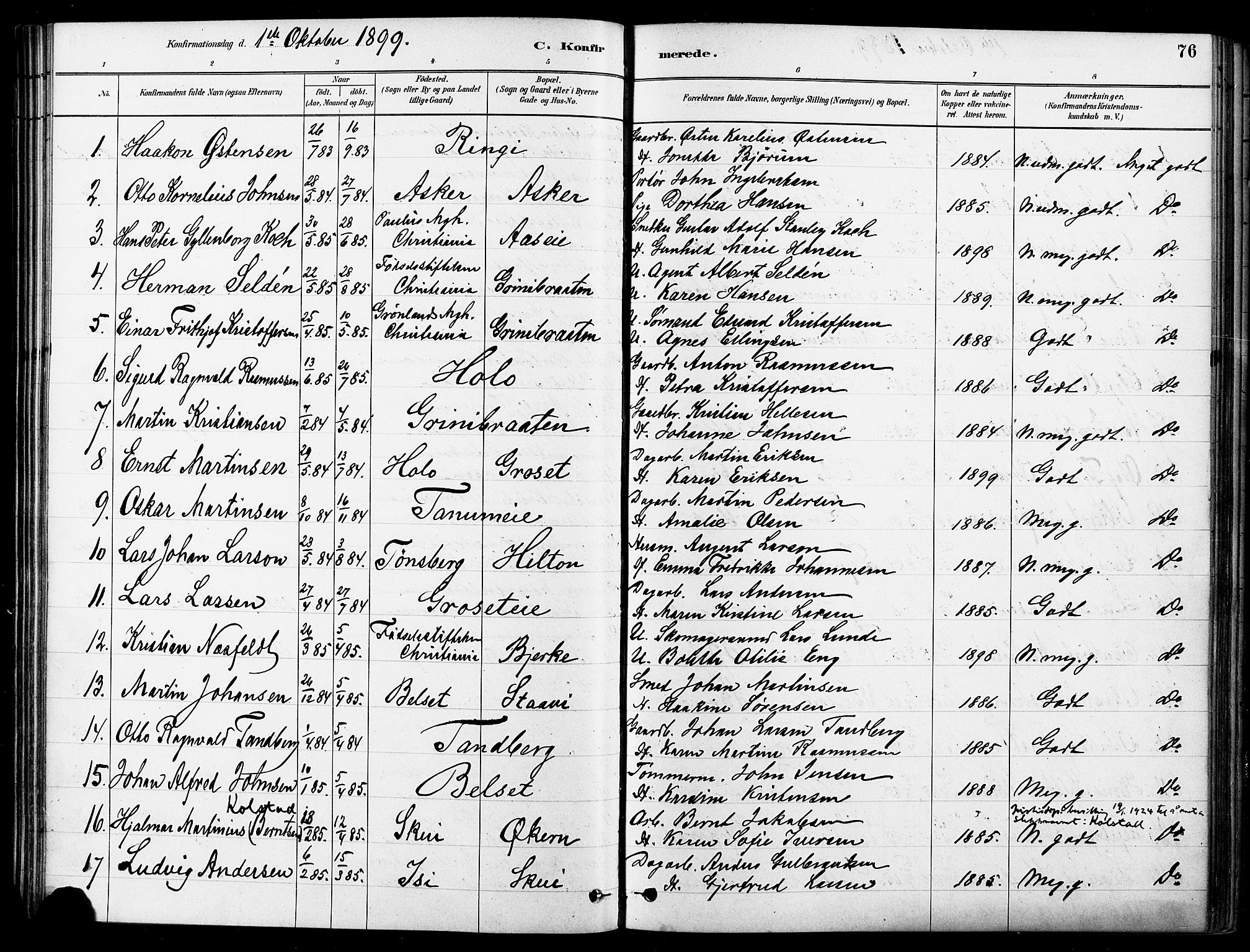 Asker prestekontor Kirkebøker, SAO/A-10256a/F/Fb/L0002: Parish register (official) no. II 2, 1879-1921, p. 76