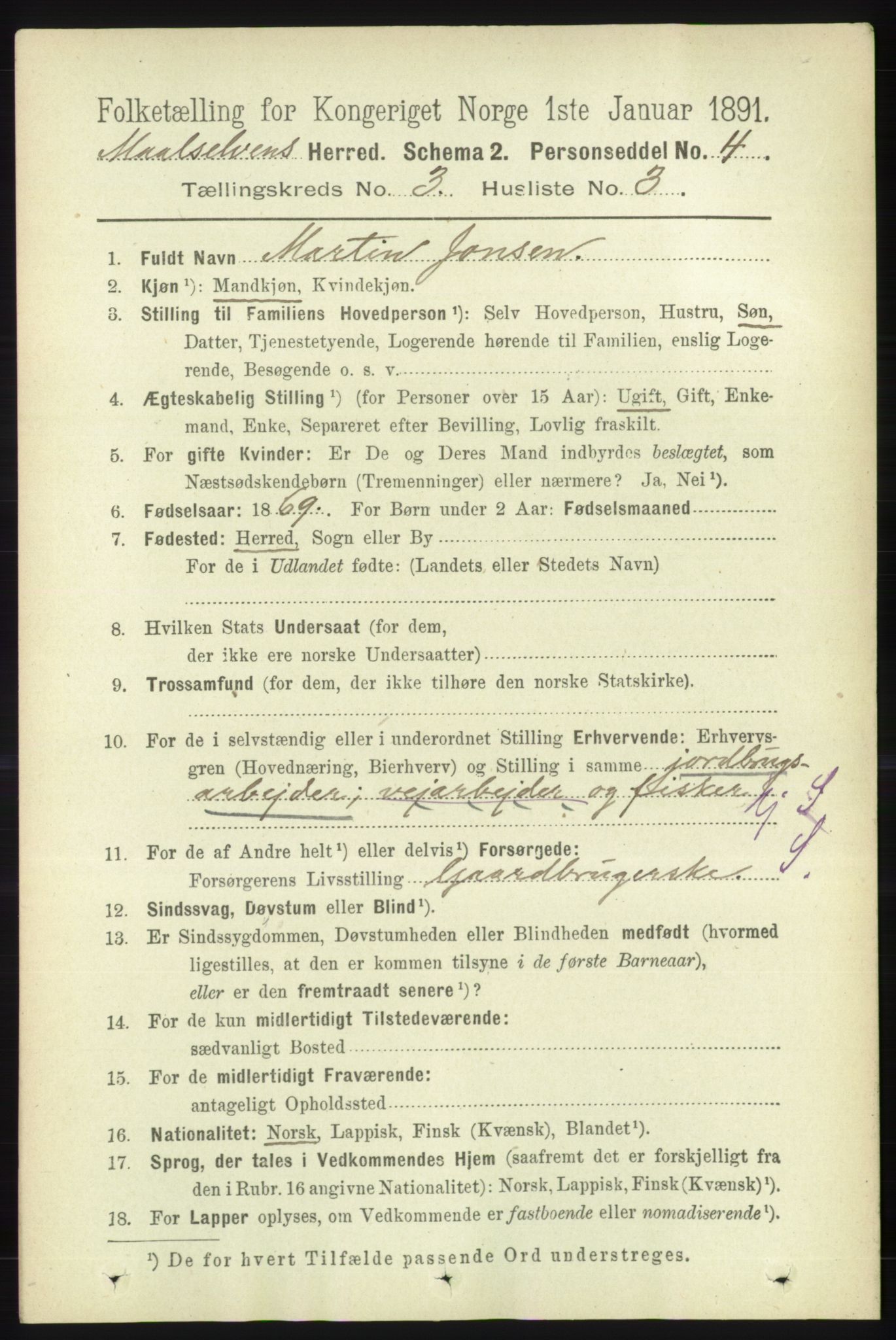 RA, 1891 census for 1924 Målselv, 1891, p. 611