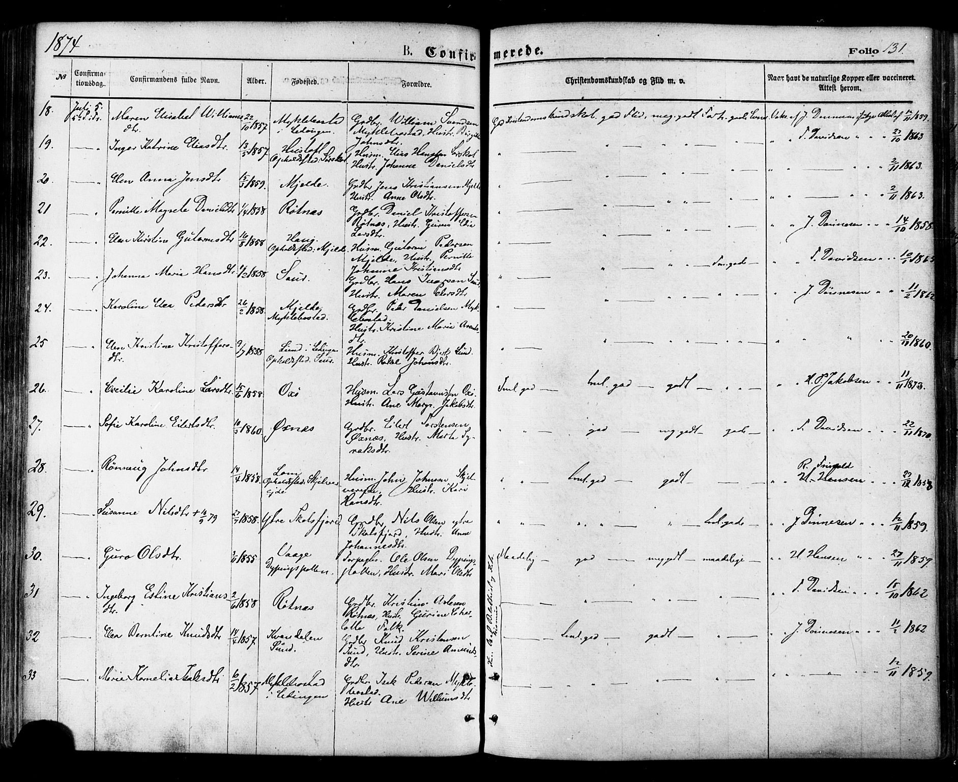 Ministerialprotokoller, klokkerbøker og fødselsregistre - Nordland, SAT/A-1459/855/L0802: Parish register (official) no. 855A10, 1875-1886, p. 131