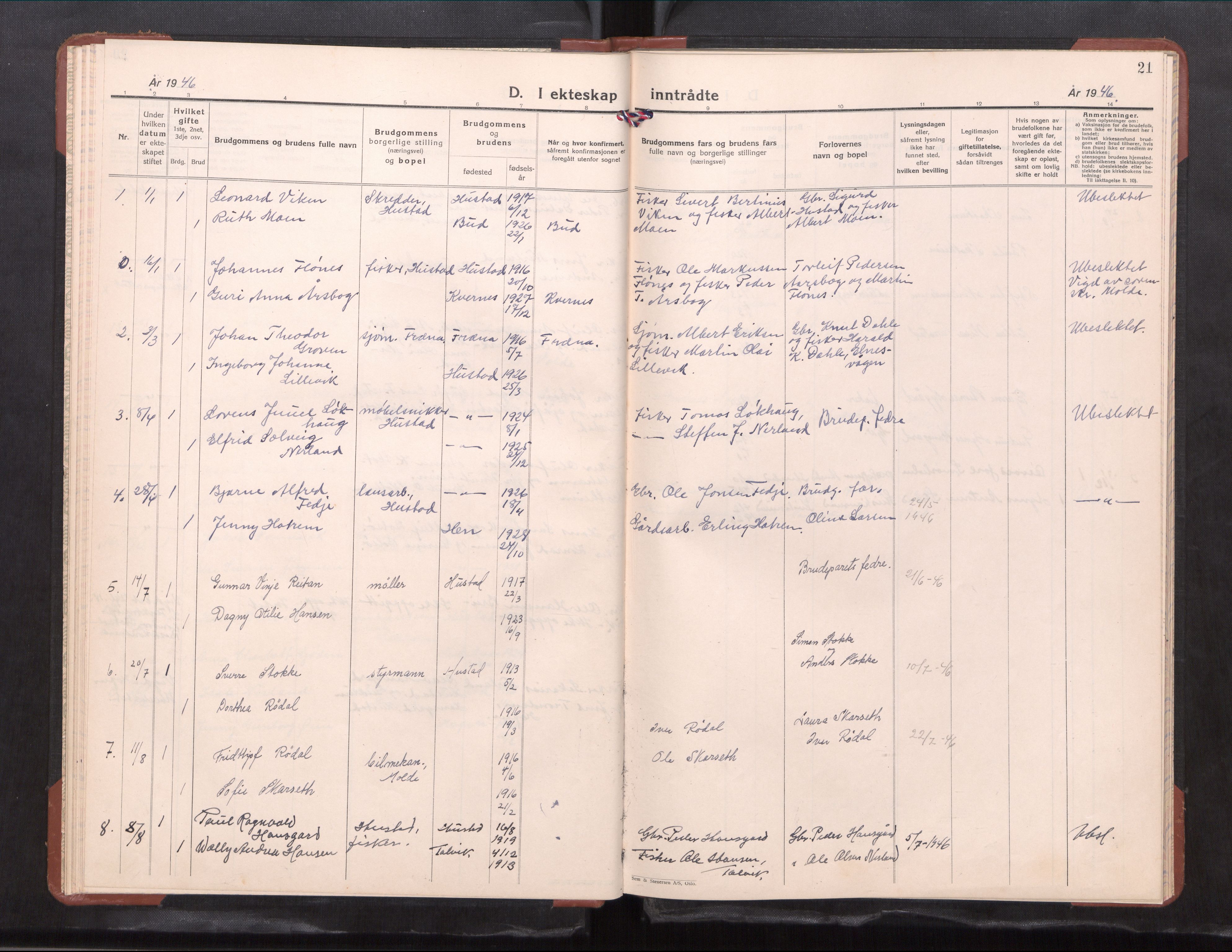 Ministerialprotokoller, klokkerbøker og fødselsregistre - Møre og Romsdal, AV/SAT-A-1454/567/L0787: Parish register (copy) no. 567---, 1939-1954, p. 21