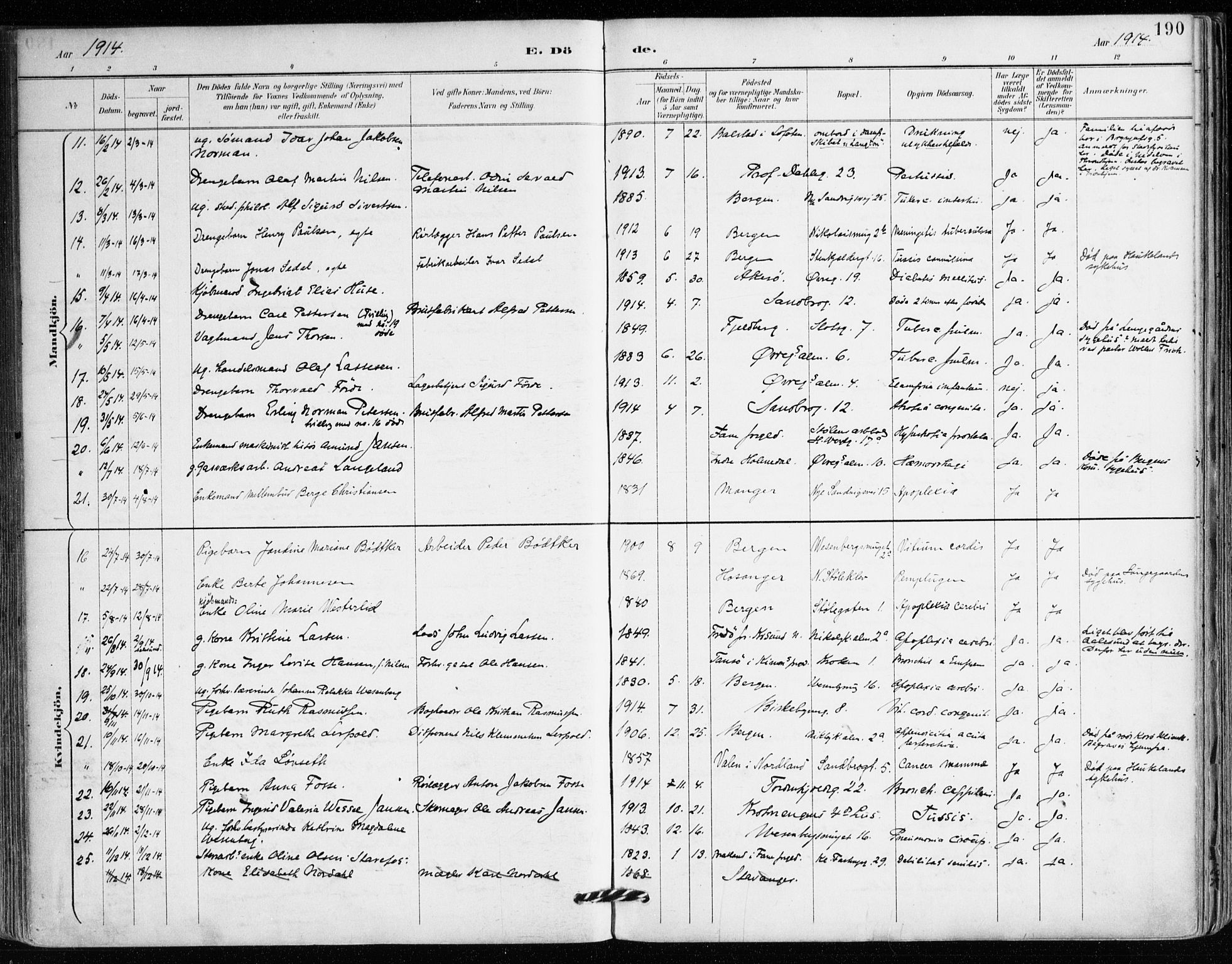 Mariakirken Sokneprestembete, AV/SAB-A-76901/H/Haa/L0008: Parish register (official) no. A 8, 1893-1942, p. 190