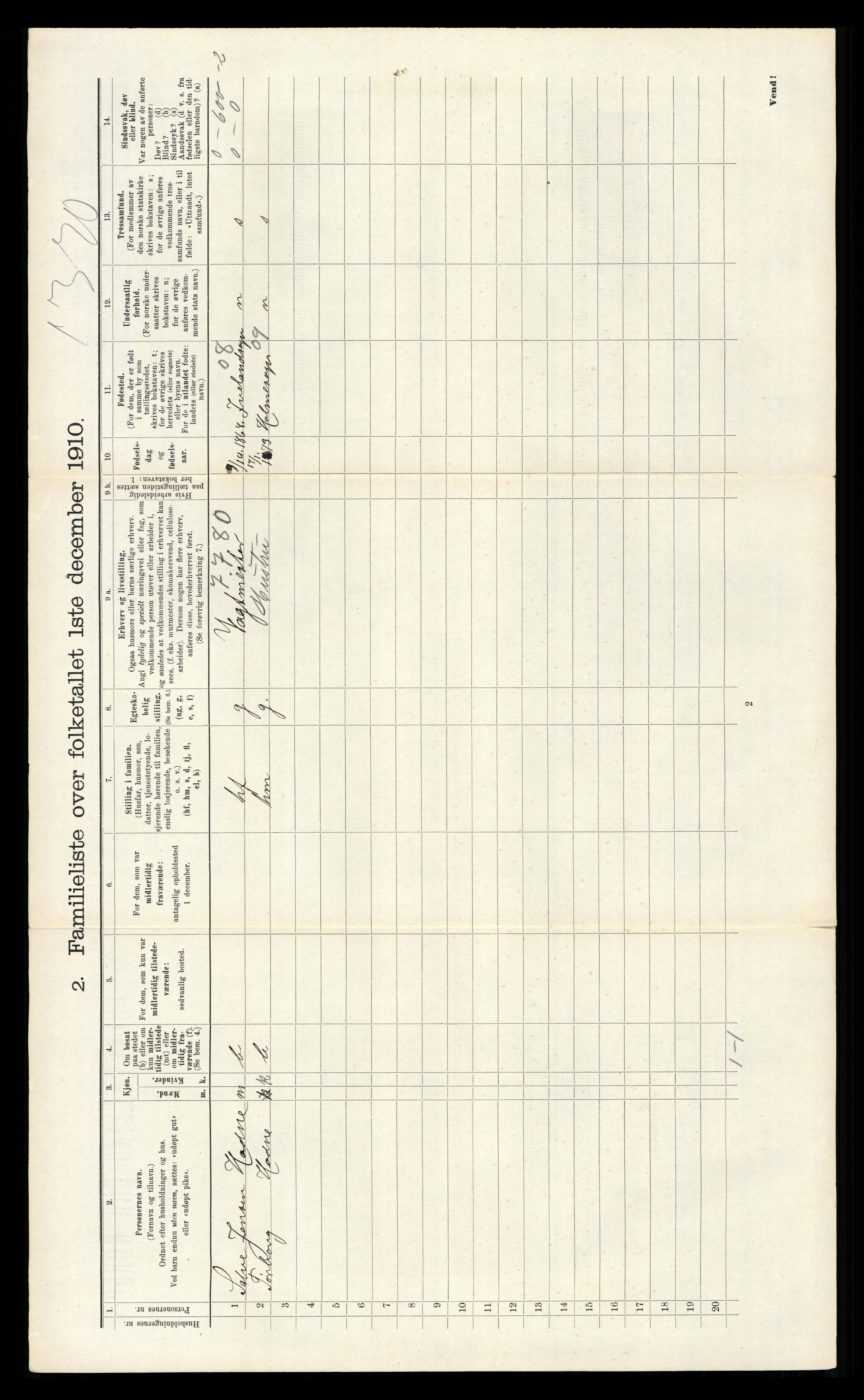 RA, 1910 census for Kristiansand, 1910, p. 1185