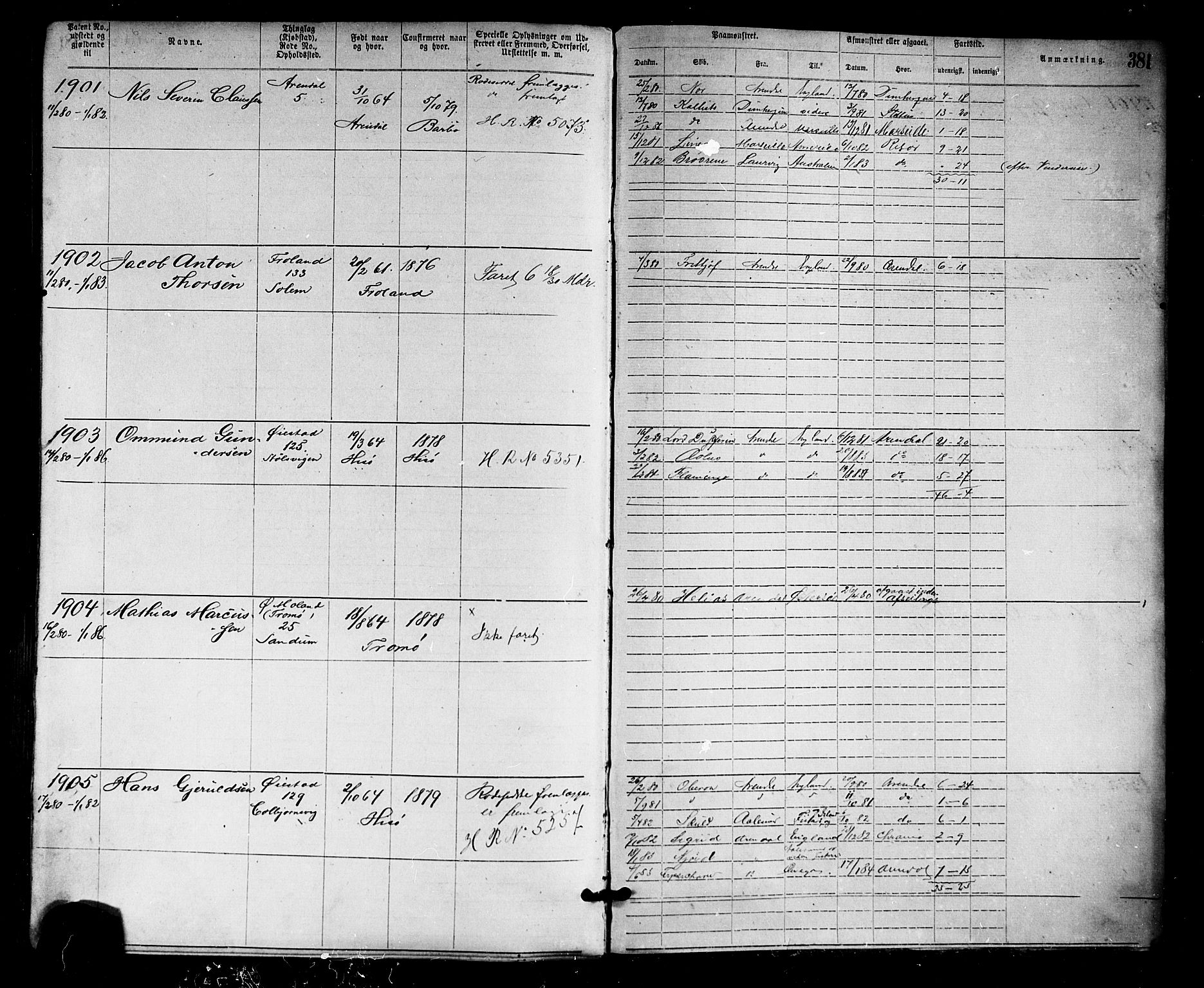 Arendal mønstringskrets, SAK/2031-0012/F/Fa/L0002: Annotasjonsrulle nr 1-1910 med register, S-2, 1868-1880, p. 416