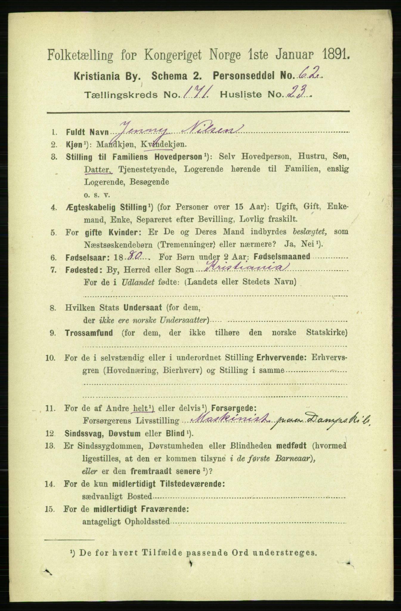 RA, 1891 census for 0301 Kristiania, 1891, p. 101227