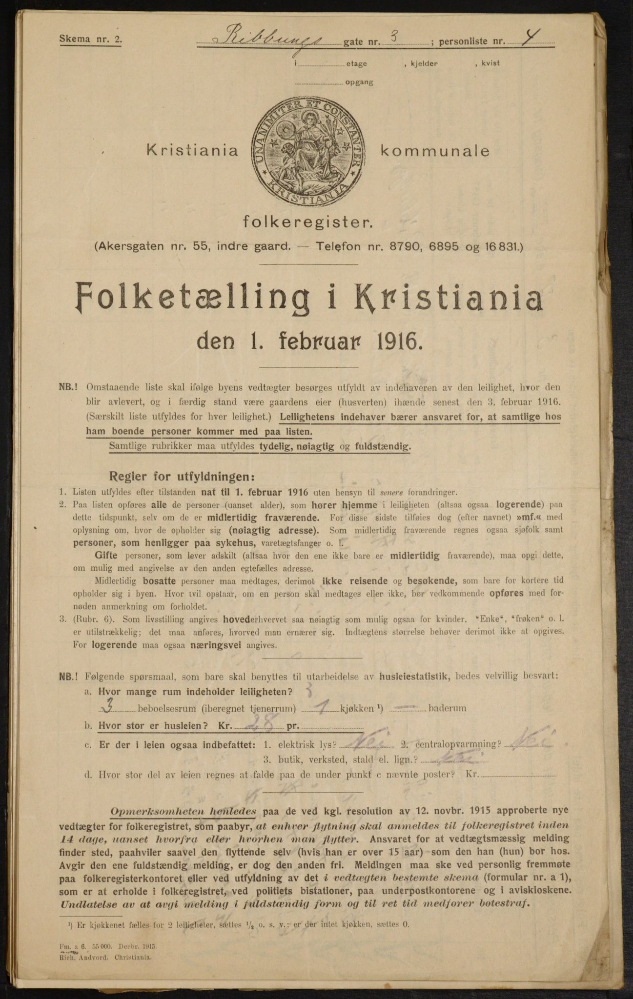 OBA, Municipal Census 1916 for Kristiania, 1916, p. 85090