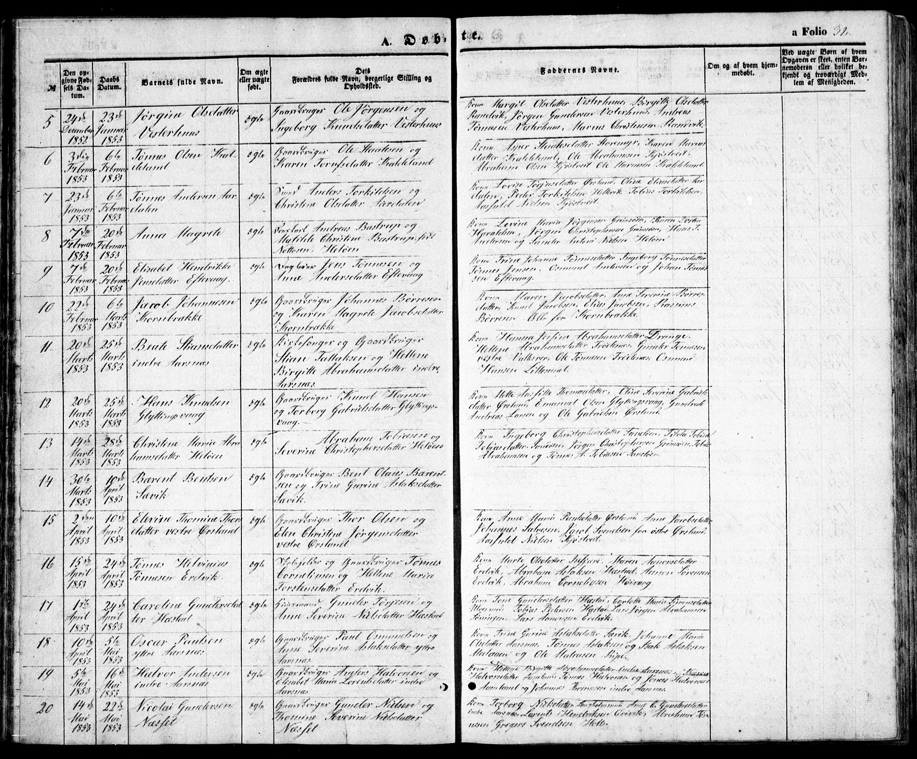 Høvåg sokneprestkontor, SAK/1111-0025/F/Fb/L0002: Parish register (copy) no. B 2, 1847-1869, p. 32