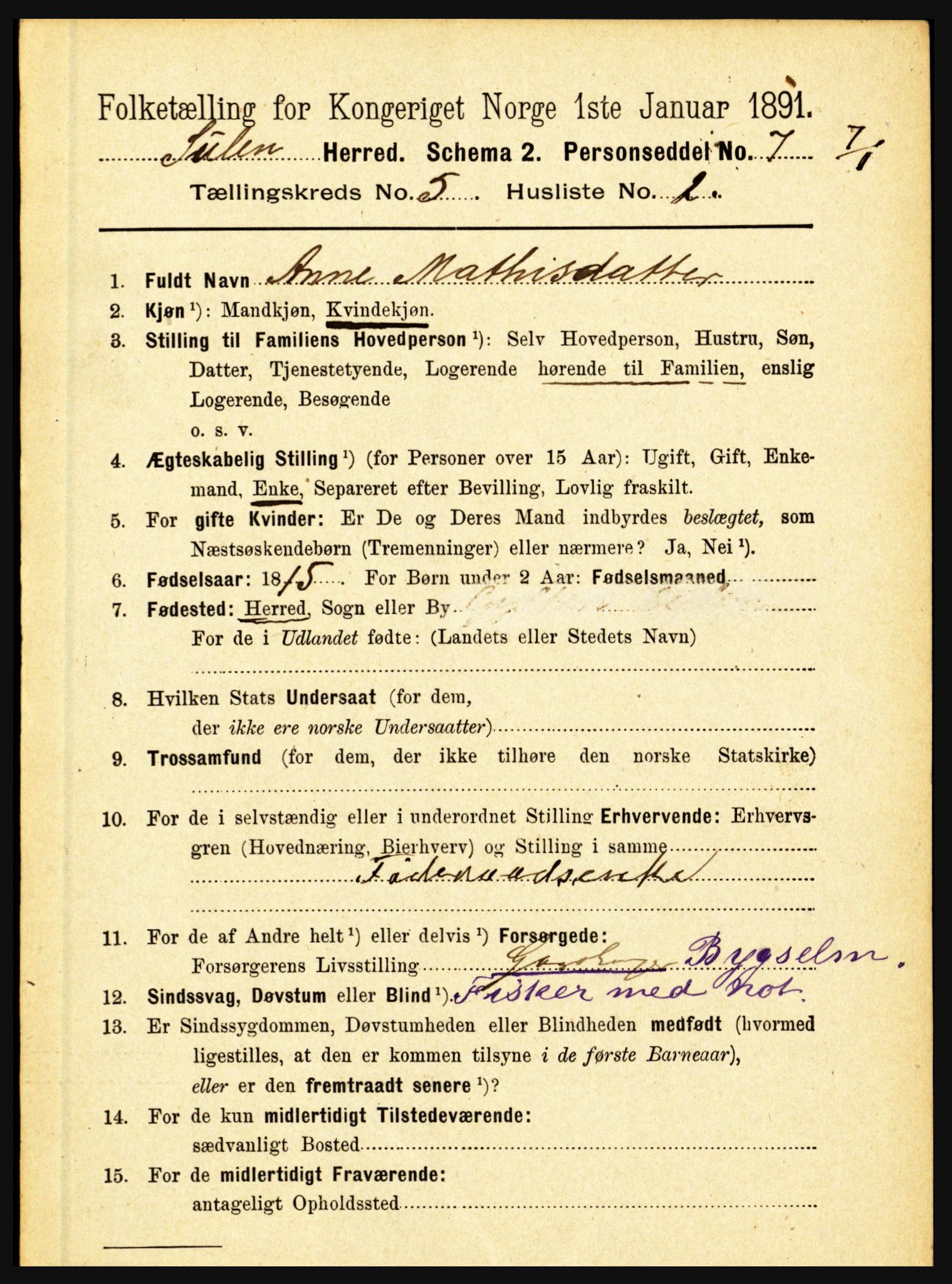 RA, 1891 census for 1412 Solund, 1891, p. 1950