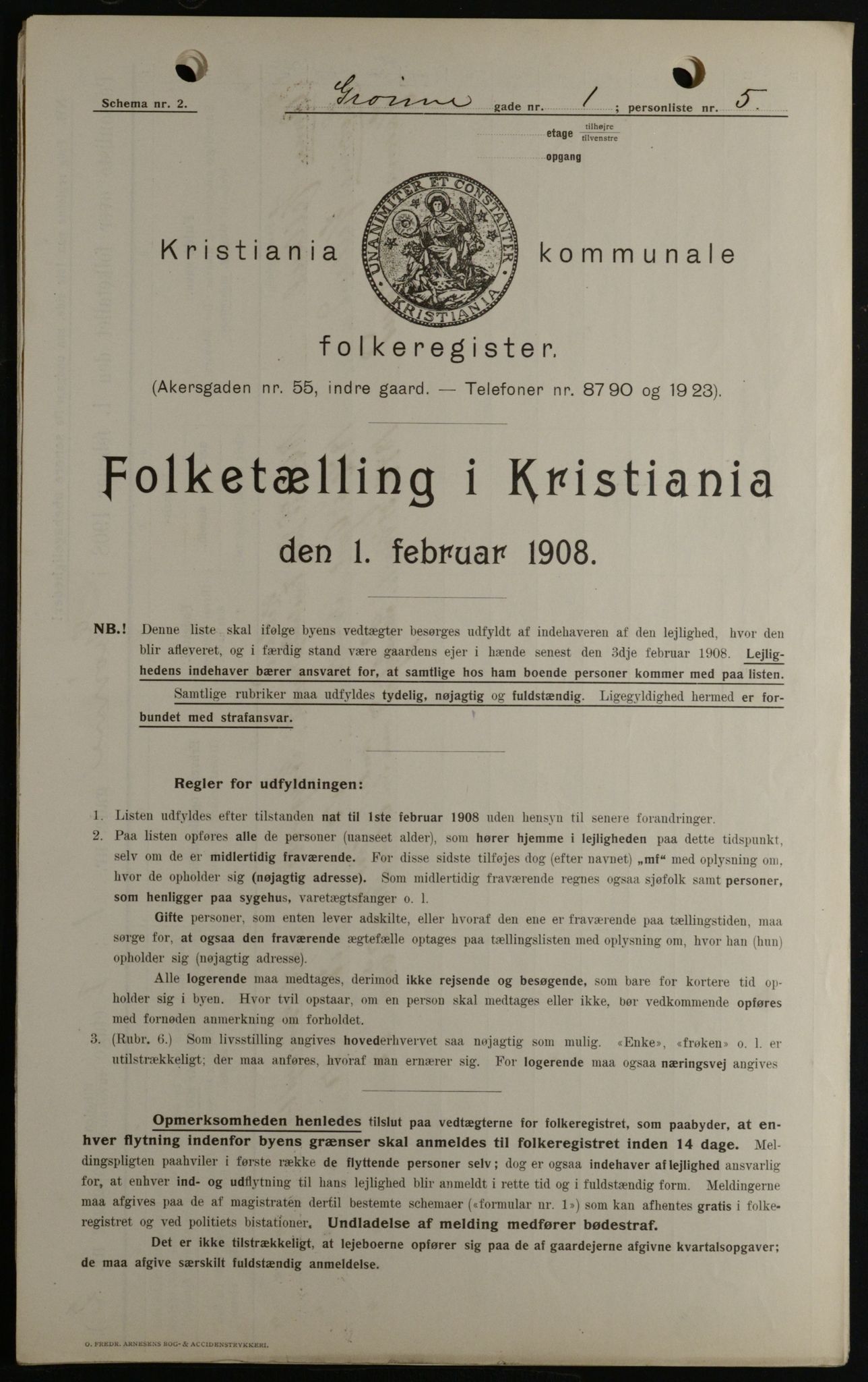 OBA, Municipal Census 1908 for Kristiania, 1908, p. 29166