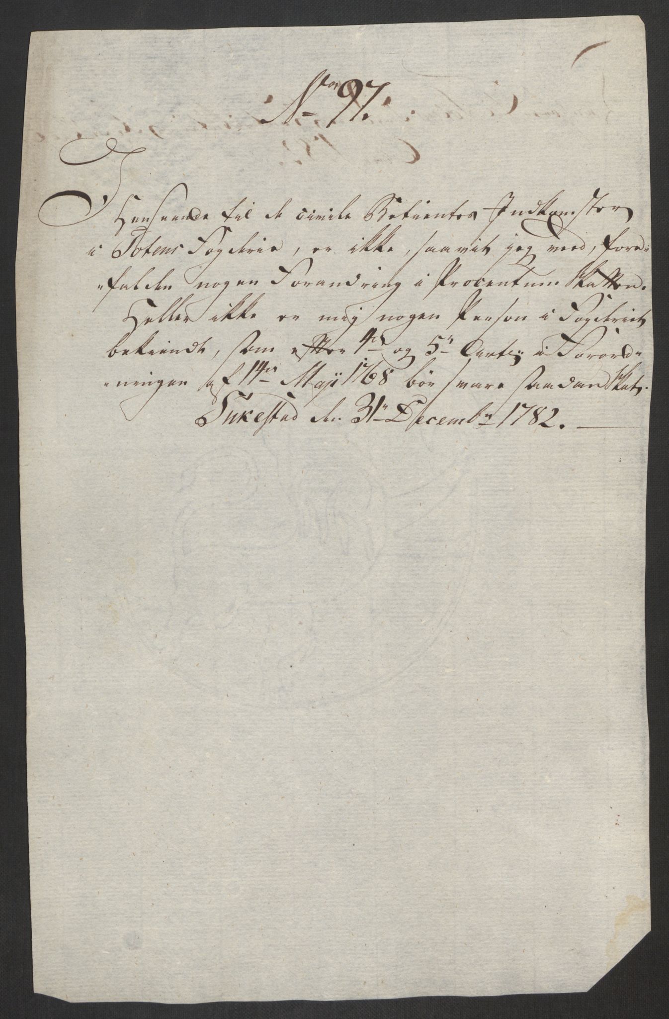 Rentekammeret inntil 1814, Reviderte regnskaper, Fogderegnskap, AV/RA-EA-4092/R19/L1369: Fogderegnskap Toten, Hadeland og Vardal, 1782, p. 303