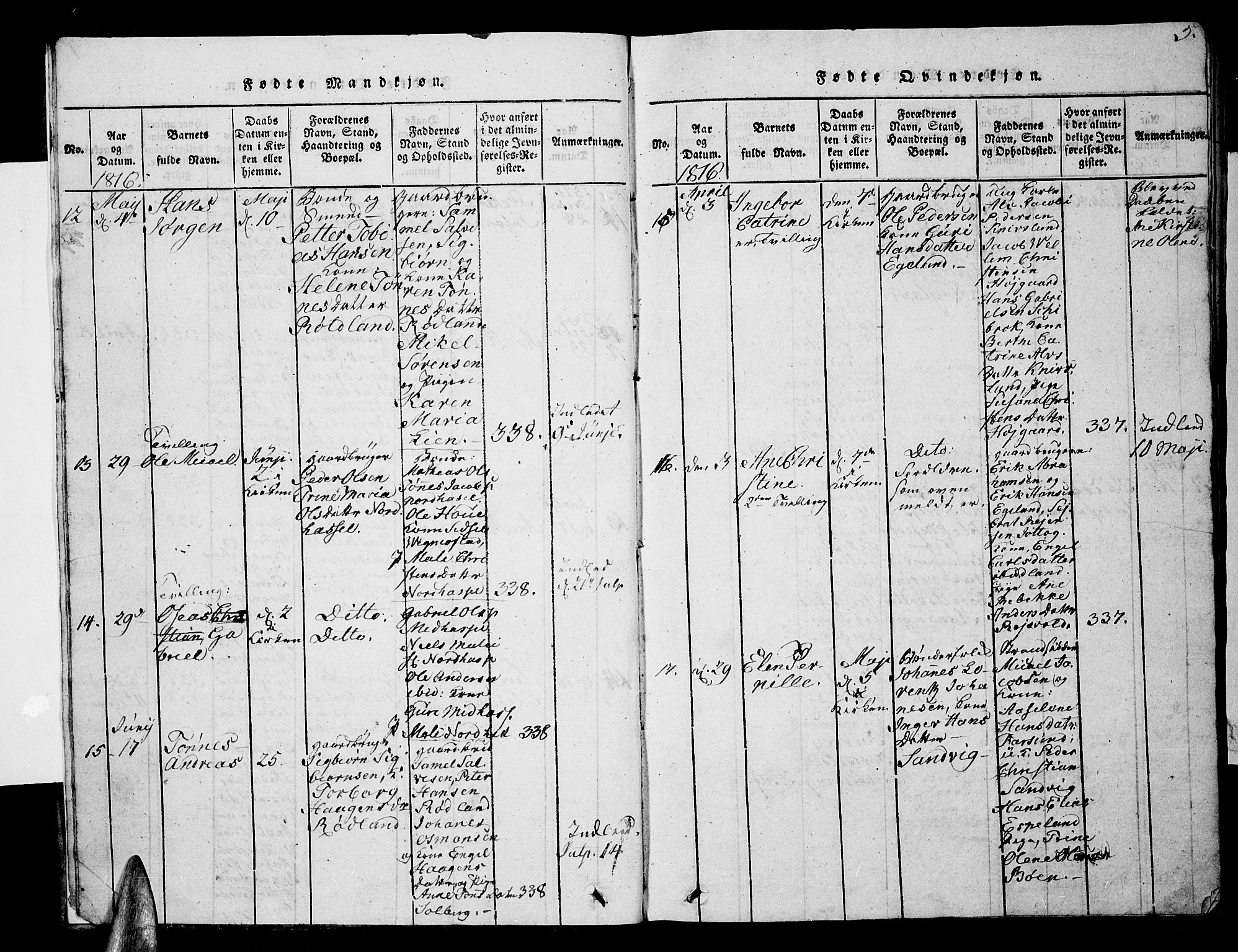 Lista sokneprestkontor, AV/SAK-1111-0027/F/Fb/L0001: Parish register (copy) no. B 1, 1816-1832, p. 5
