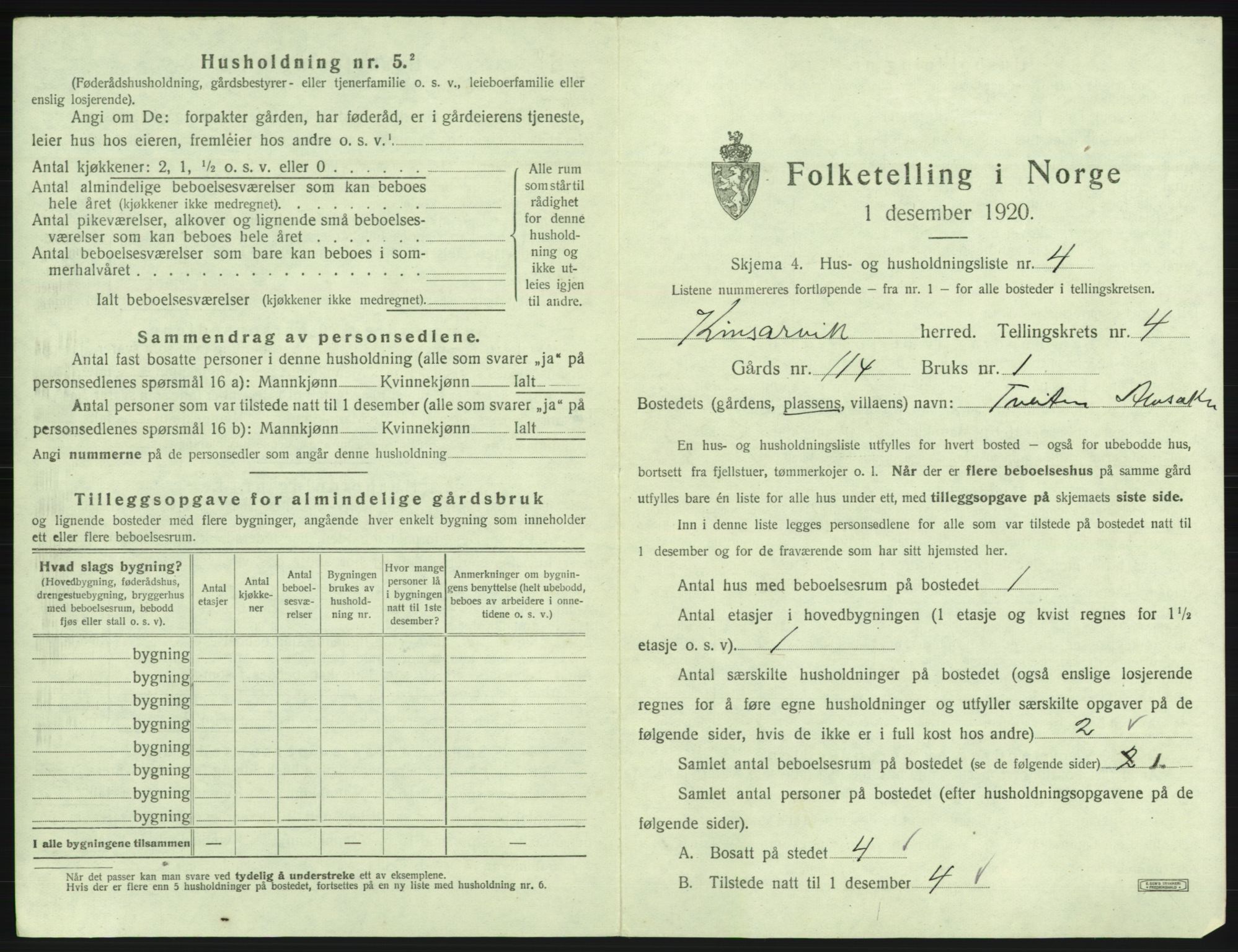 SAB, 1920 census for Kinsarvik, 1920, p. 318