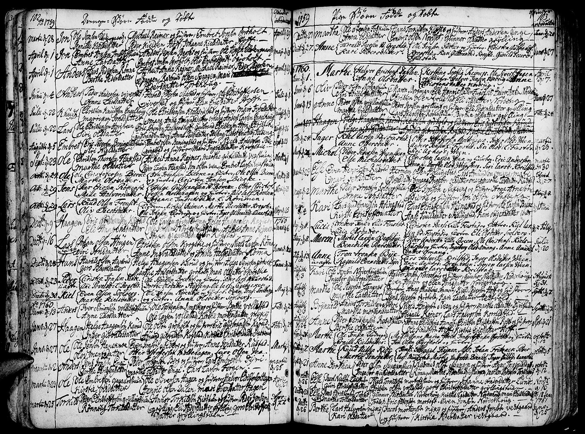 Løten prestekontor, AV/SAH-PREST-022/K/Ka/L0002: Parish register (official) no. 2, 1731-1772, p. 102-103