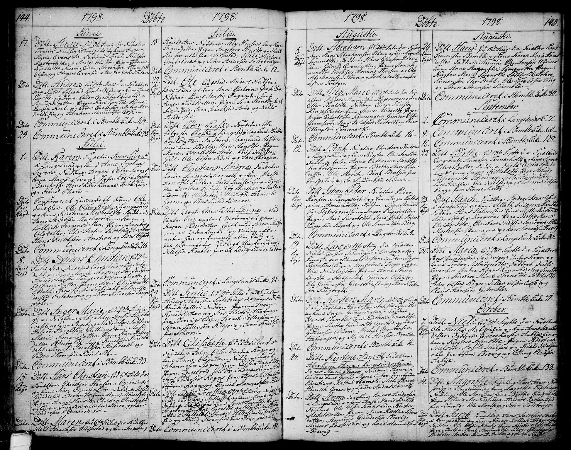Bamble kirkebøker, SAKO/A-253/F/Fa/L0002: Parish register (official) no. I 2, 1775-1814, p. 144-145