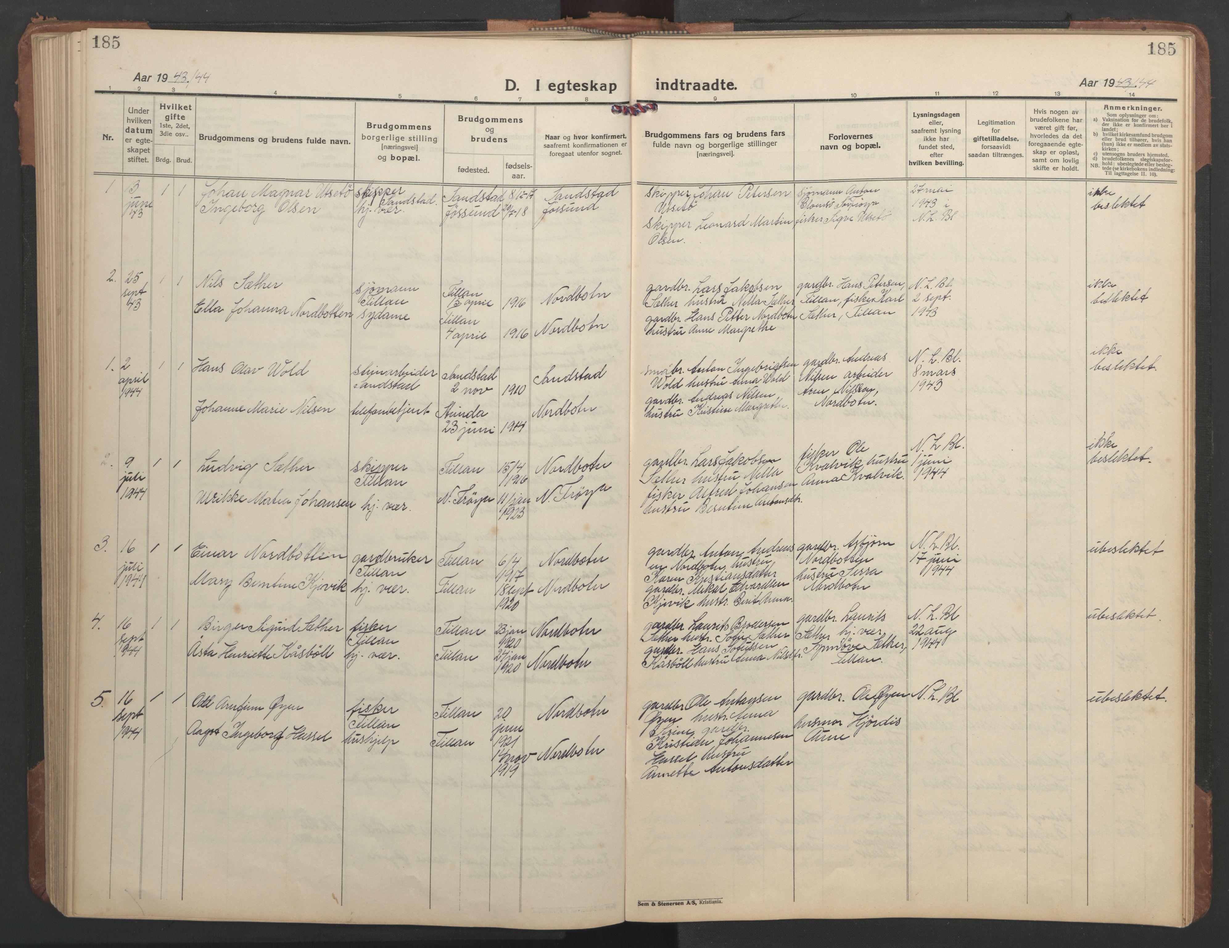 Ministerialprotokoller, klokkerbøker og fødselsregistre - Sør-Trøndelag, SAT/A-1456/638/L0569: Parish register (copy) no. 638C01, 1923-1961, p. 185