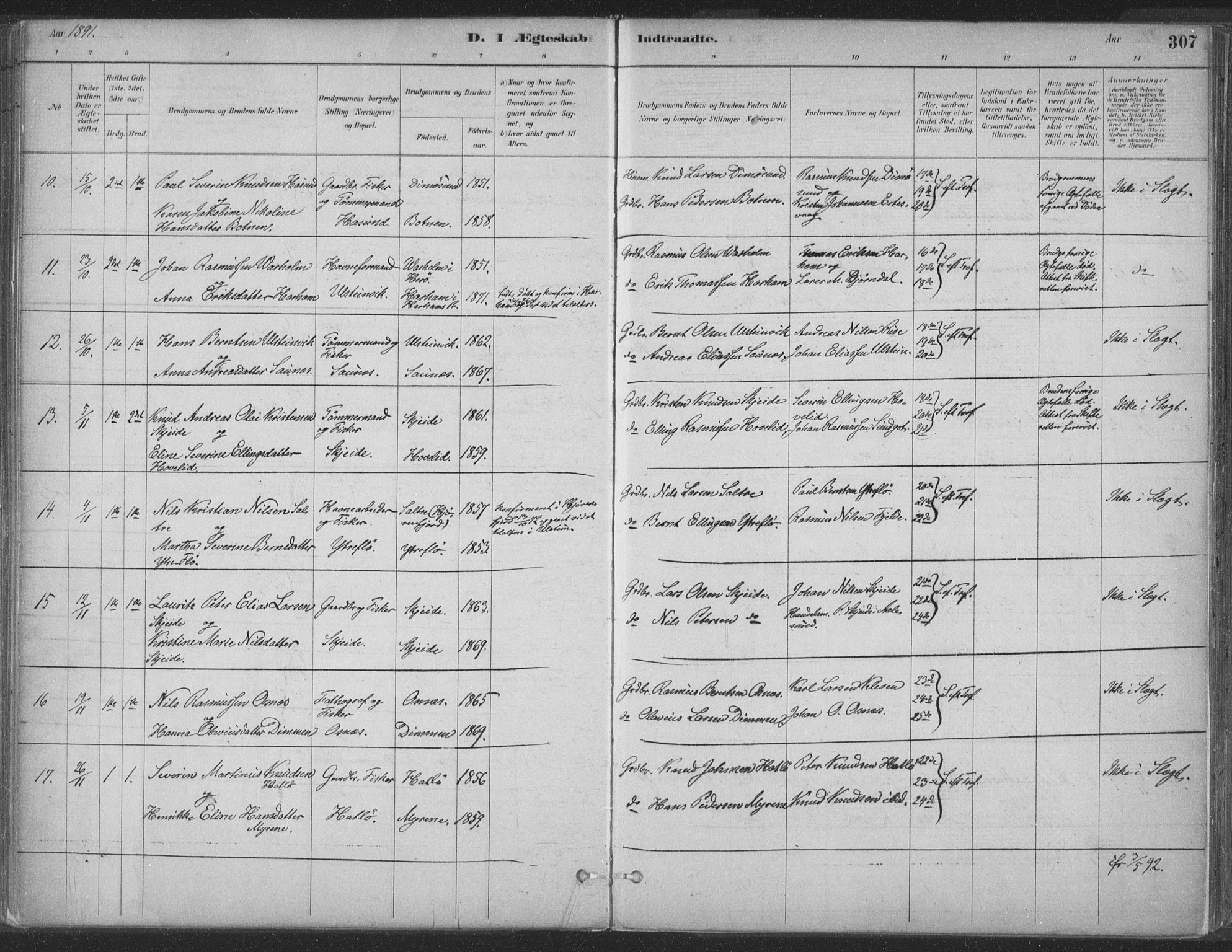Ministerialprotokoller, klokkerbøker og fødselsregistre - Møre og Romsdal, SAT/A-1454/509/L0106: Parish register (official) no. 509A04, 1883-1922, p. 307