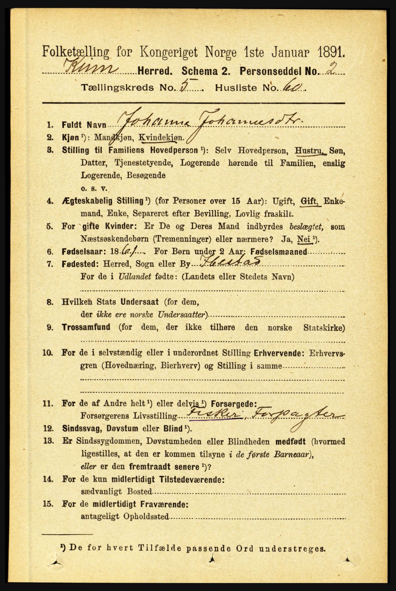RA, 1891 census for 1437 Kinn, 1891, p. 2145